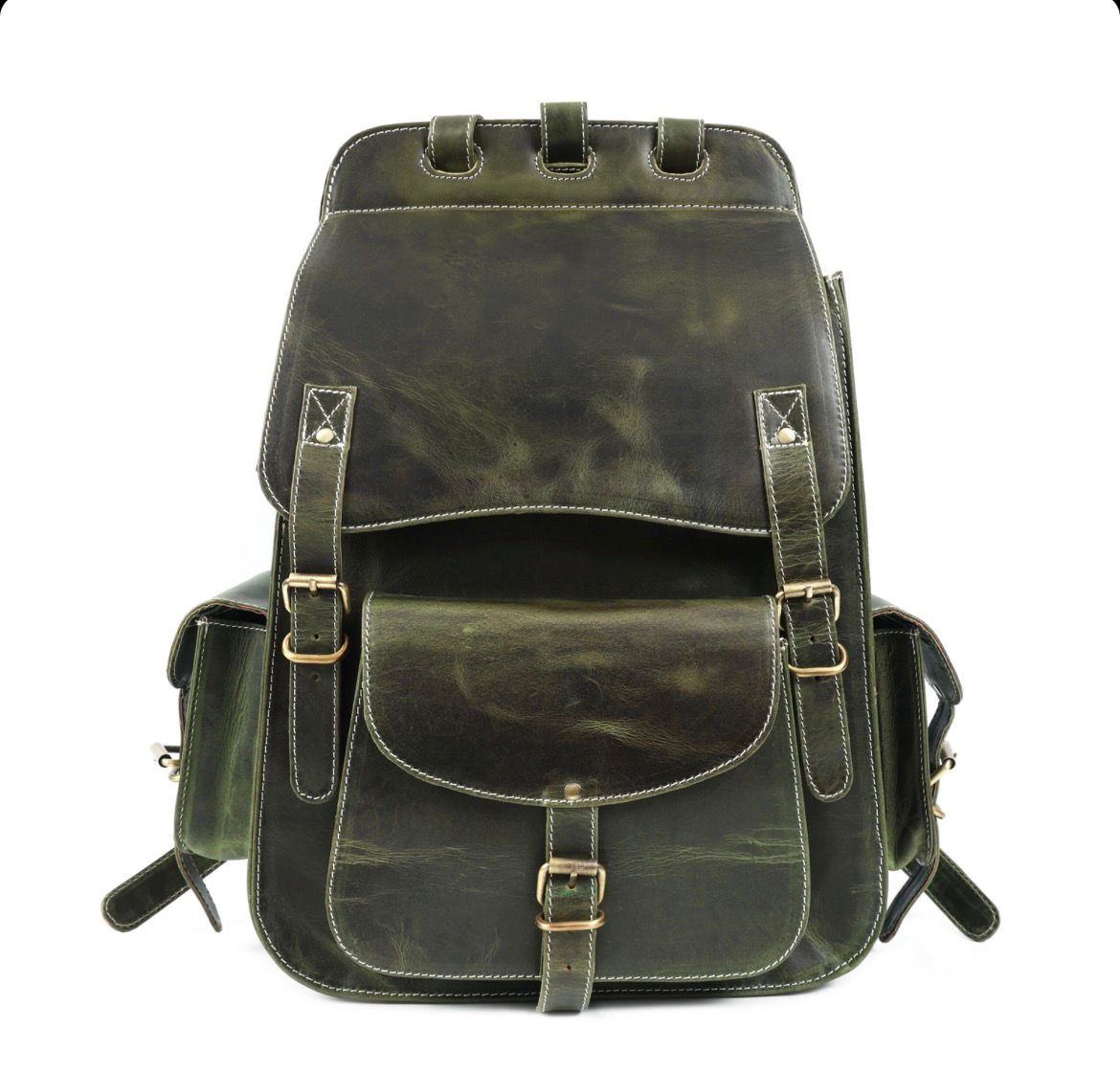 Handmade Green Leather Backpack Stylish Travel & Office Bag