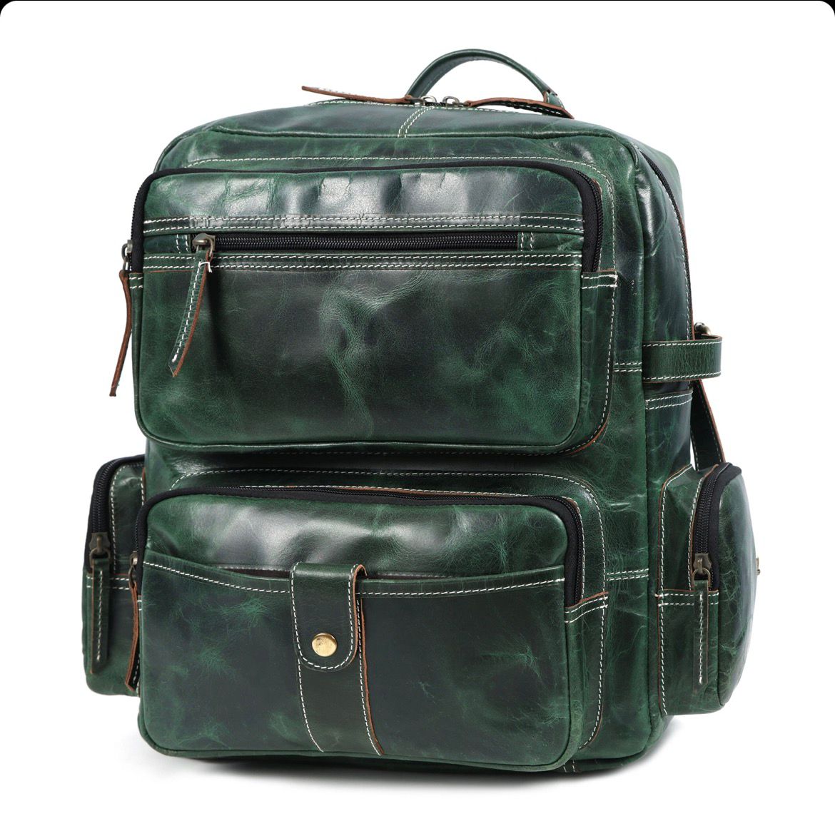 Genuine Leather Backpack for Men &  Women Green Travel Rucksack Laptop  Bag