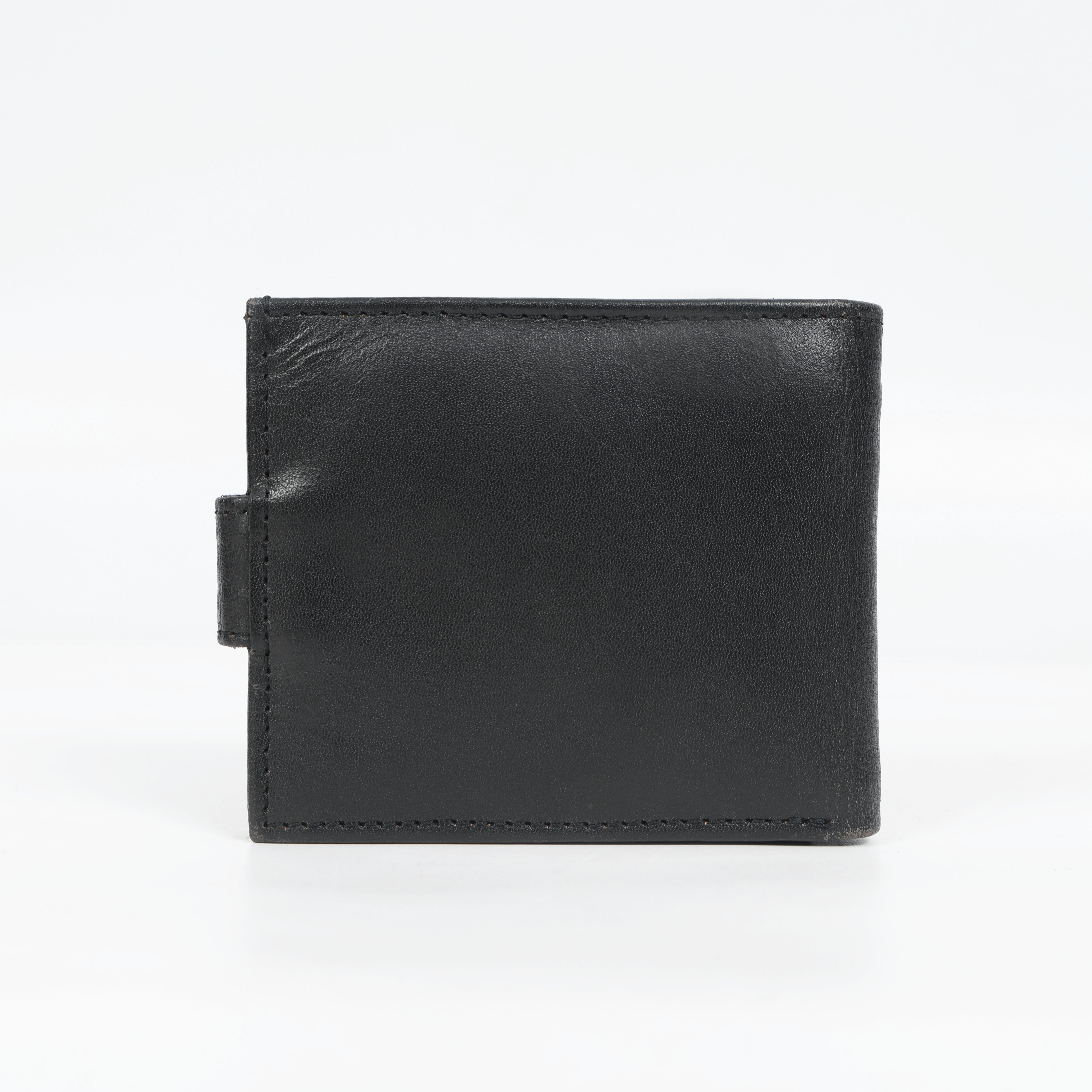 Genuine Leather Men’s Wallet – Black Bifold with Coin Pocket & Button Strap