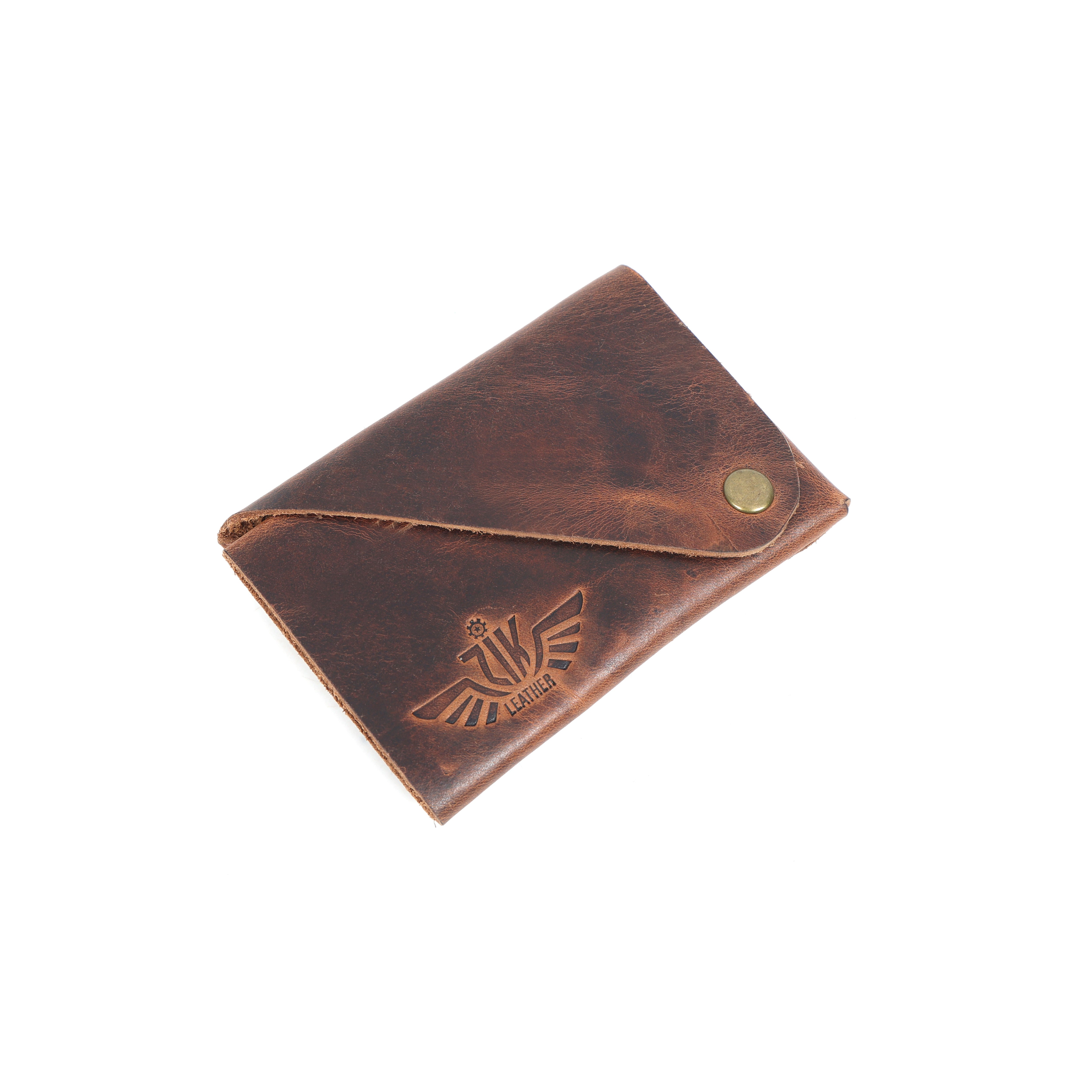 Unisex Premium Genuine Leather Envelope Wallet Vintage Handcrafted Card Holder Pouch with Button Closure Brown Minimal Wallet