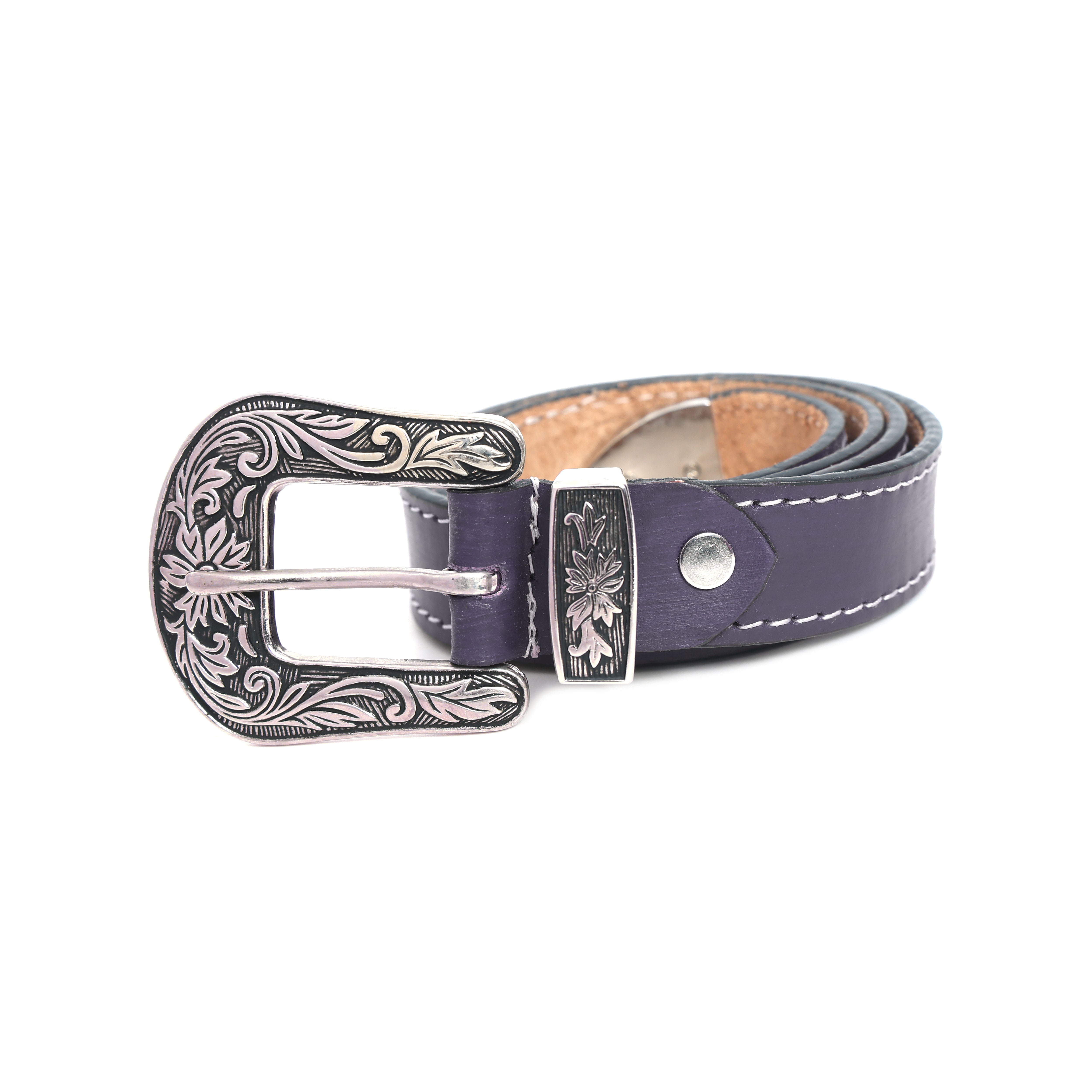 Handmade Leather Western Belt | Vintage Floral  Engraved Buckle Cowboy, Cowgirl Belt | Rustic Country Style  Belt for Men Women