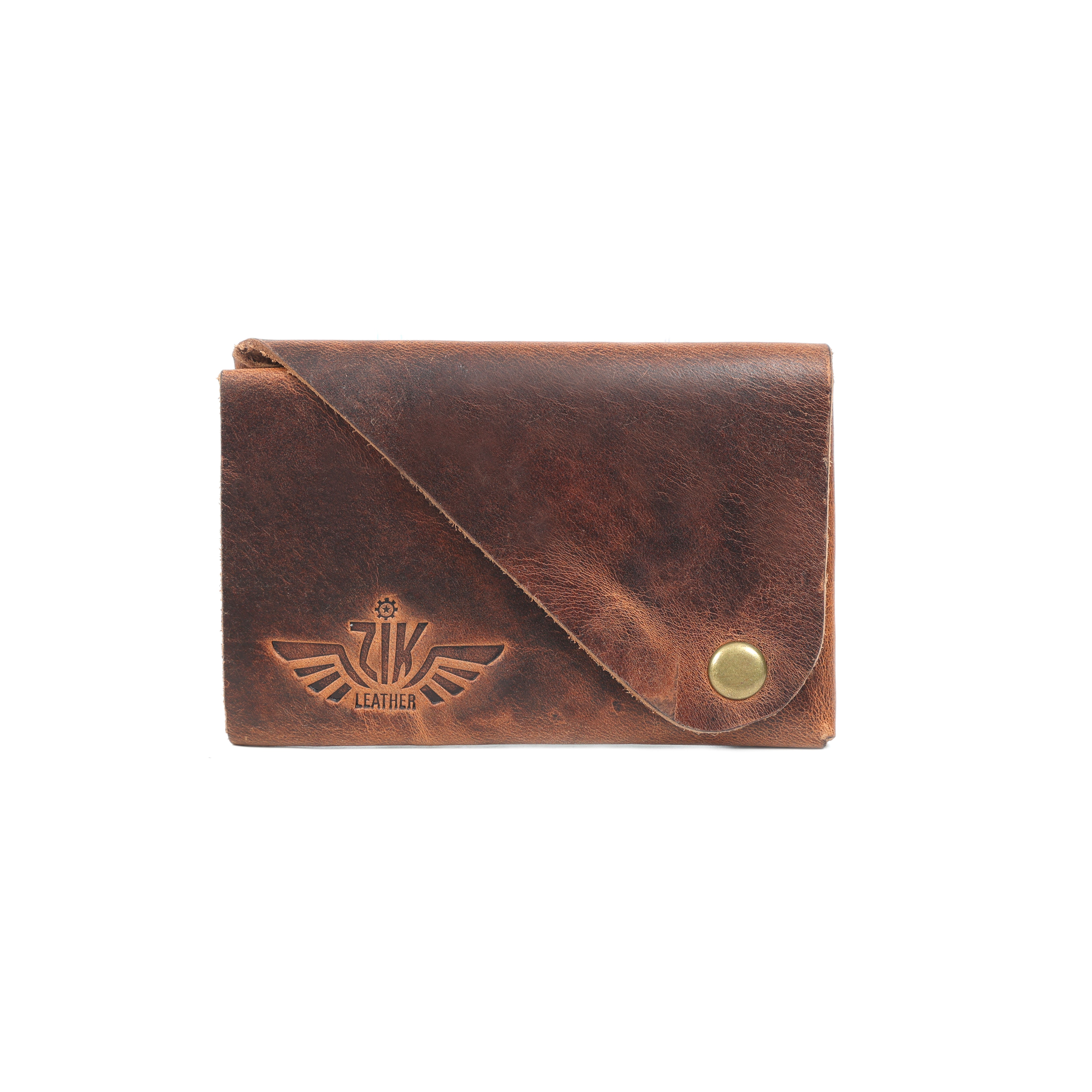 Unisex Premium Genuine Leather Envelope Wallet Vintage Handcrafted Card Holder Pouch with Button Closure Brown Minimal Wallet