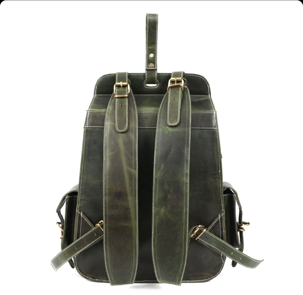 Handmade Green Leather Backpack Stylish Travel & Office Bag
