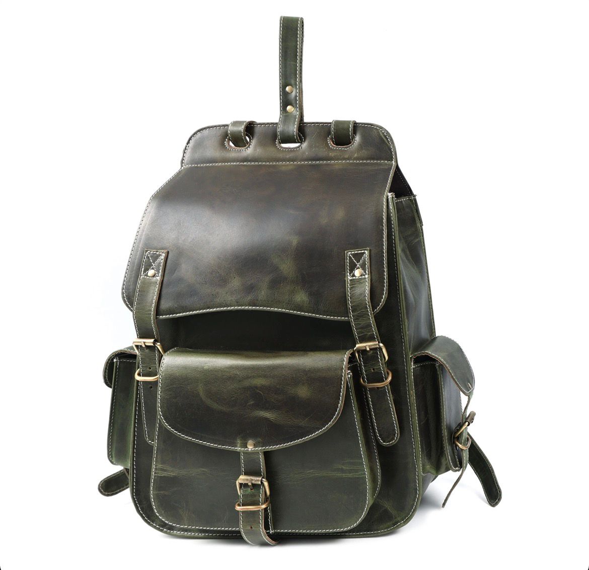 Handmade Green Leather Backpack Stylish Travel & Office Bag