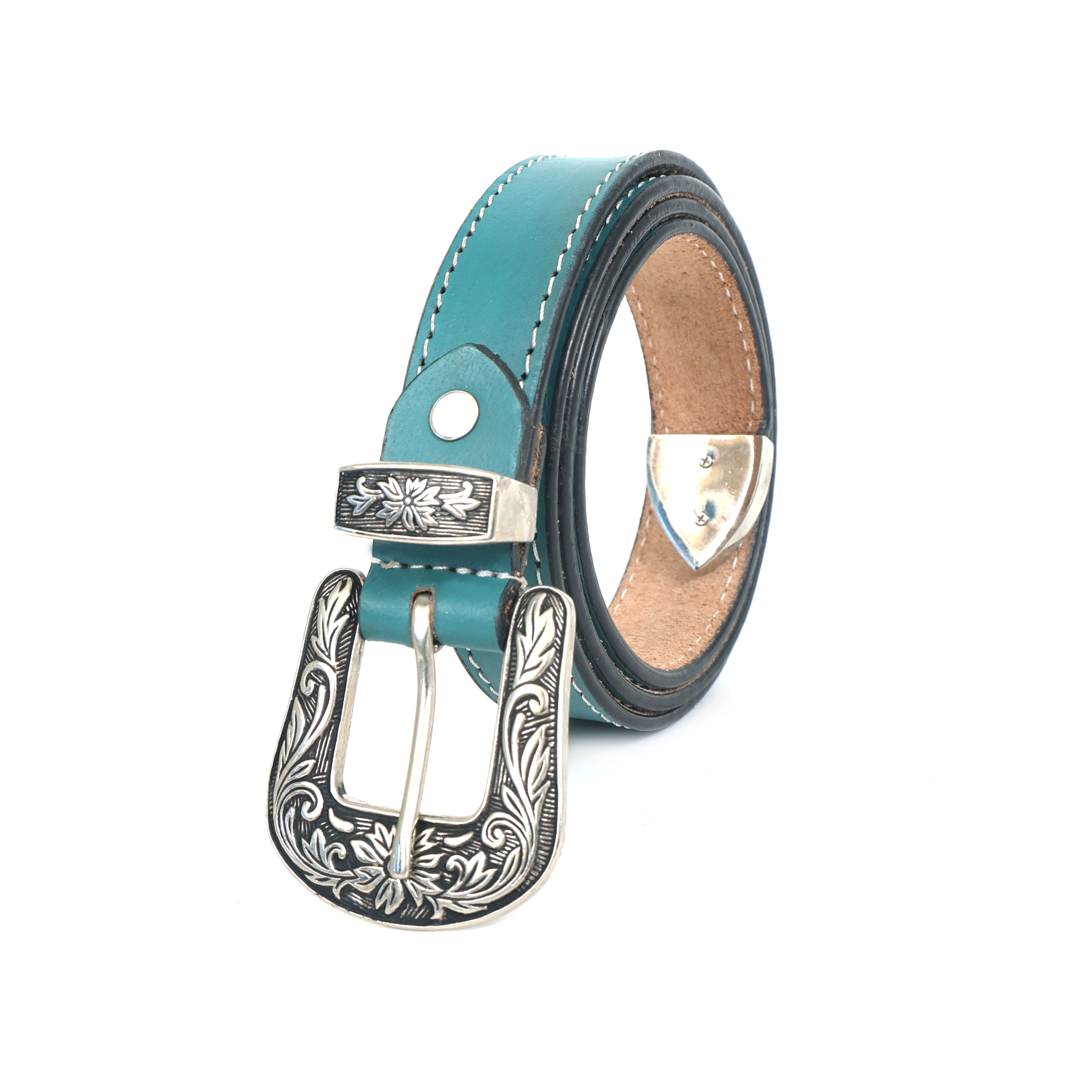 Handmade Leather Western Belt | Vintage Floral  Engraved Buckle Cowboy, Cowgirl Belt | Rustic Country Style  Belt for Men Women