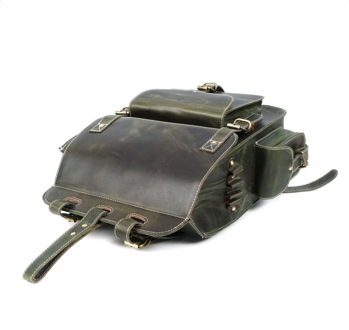 Handmade Green Leather Backpack Stylish Travel & Office Bag