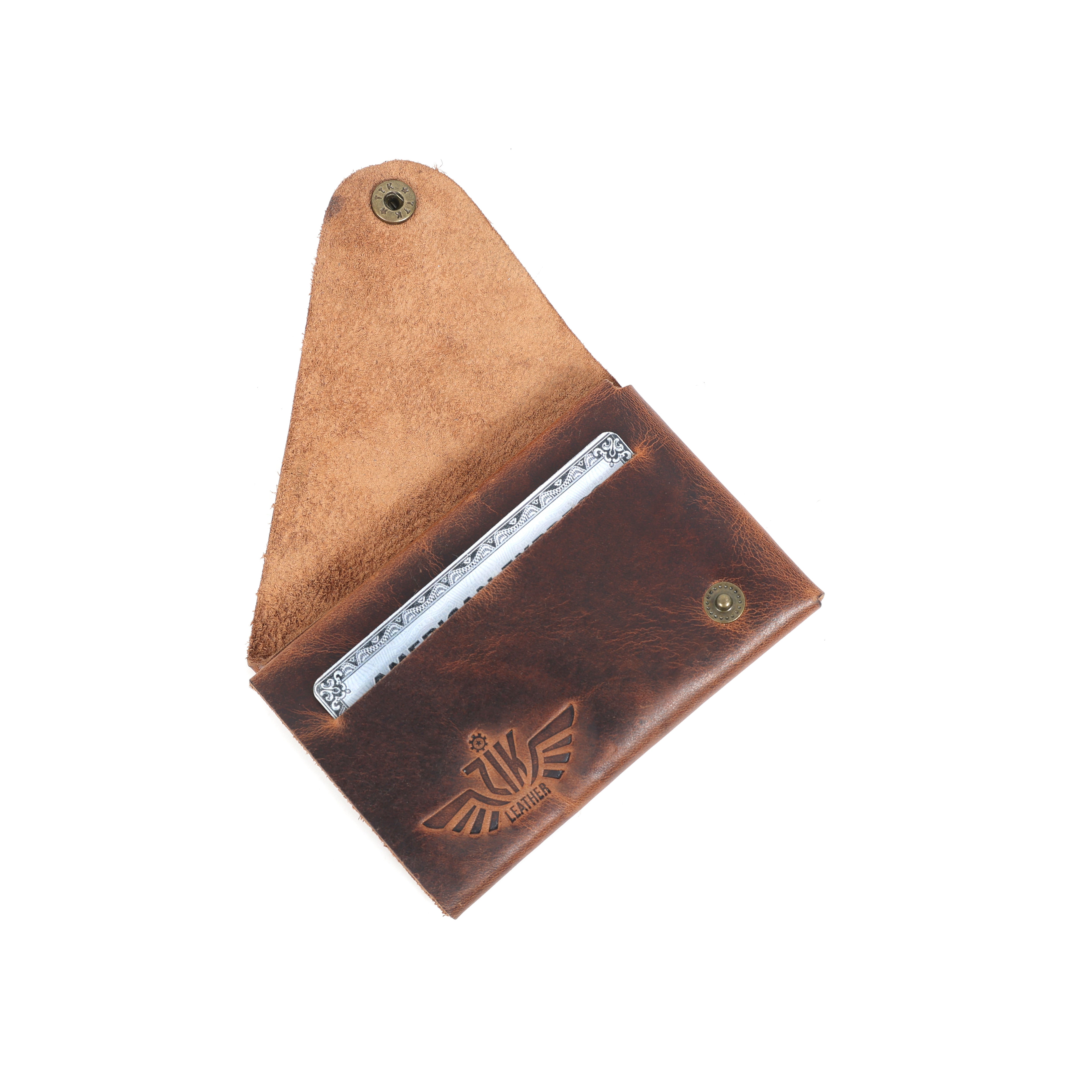 Unisex Premium Genuine Leather Envelope Wallet Vintage Handcrafted Card Holder Pouch with Button Closure Brown Minimal Wallet