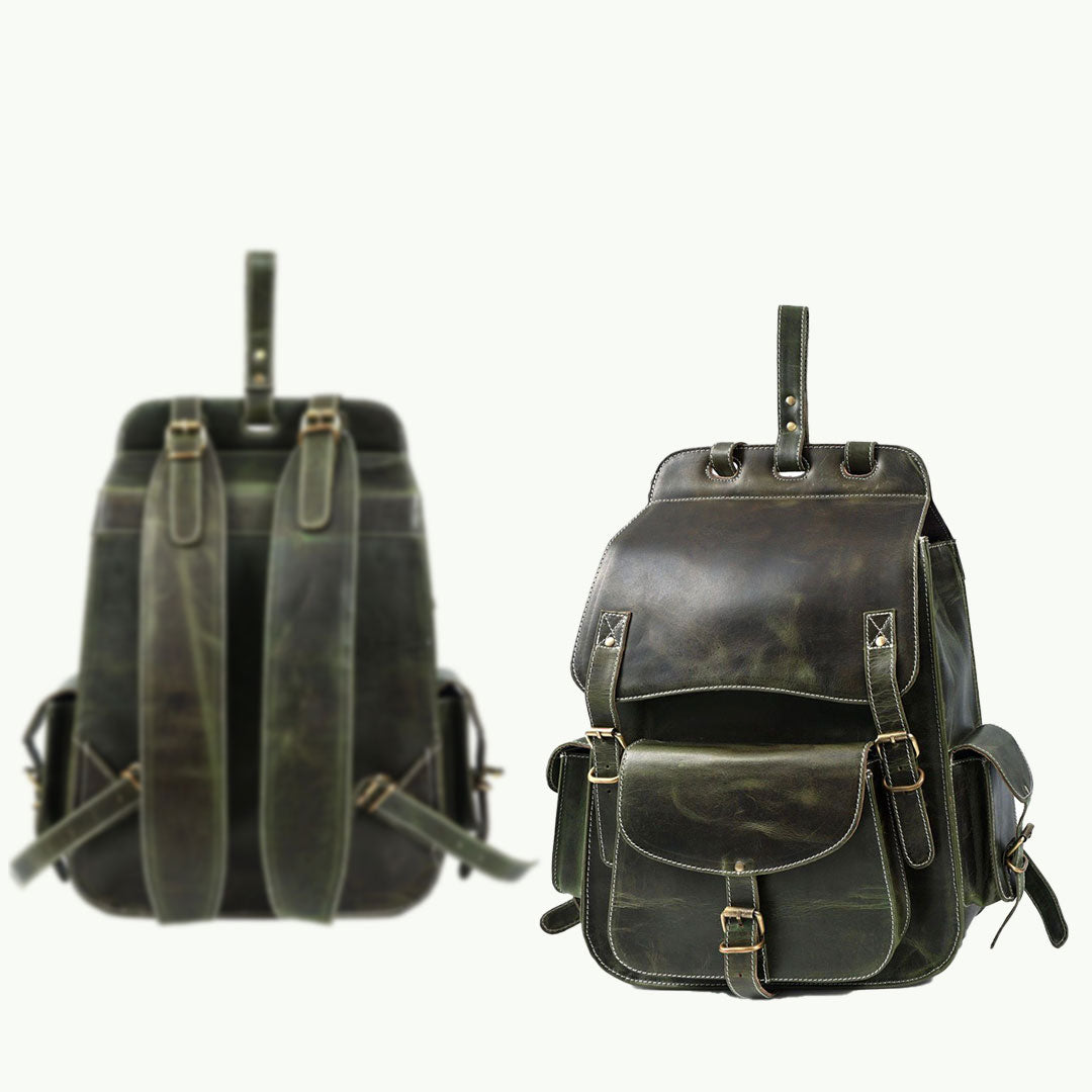 Handmade Green Leather Backpack Stylish Travel & Office Bag