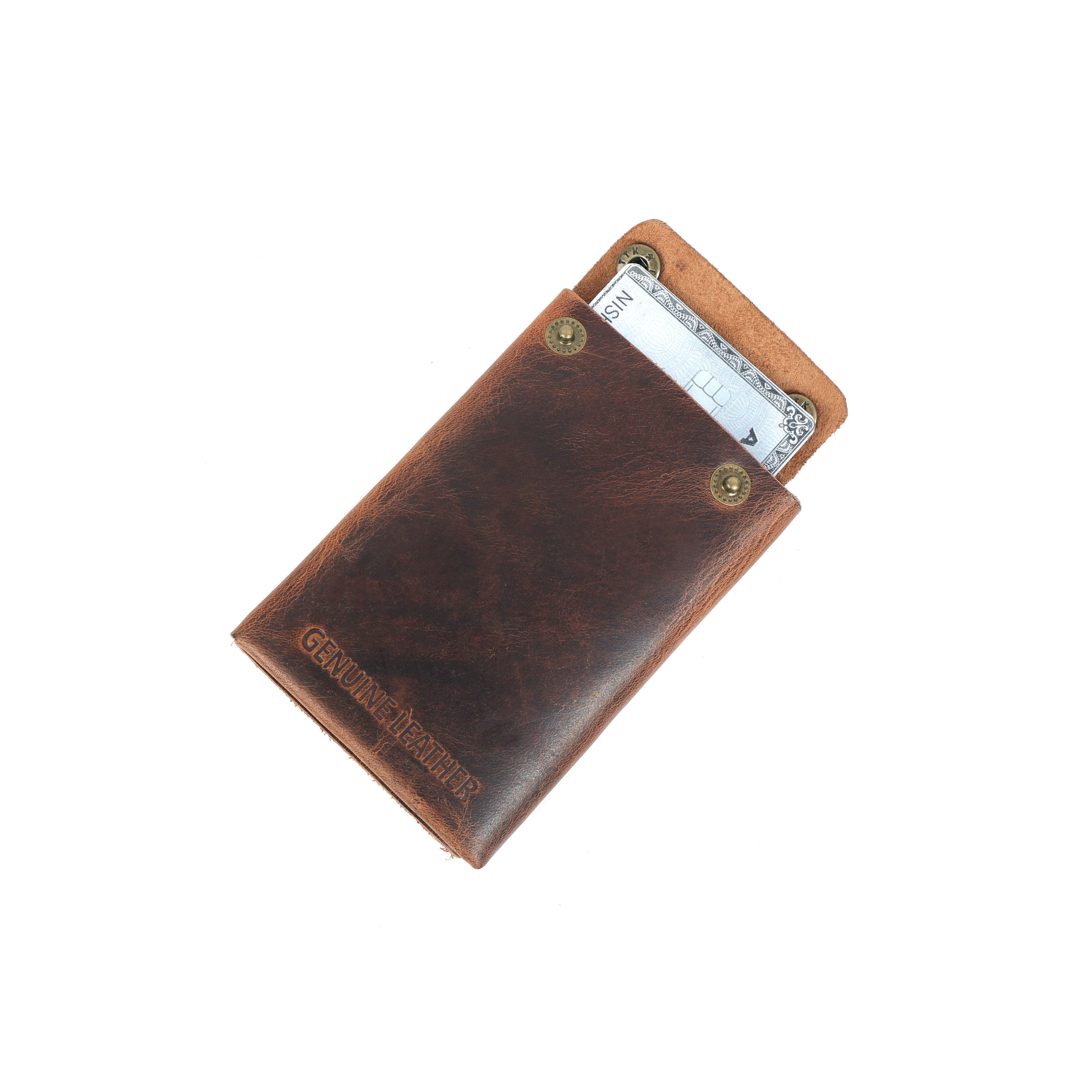 Unisex Premium Genuine Leather Envelope Wallet Vintage Handcrafted Card Holder Pouch with Button Closure Brown Minimal Wallet
