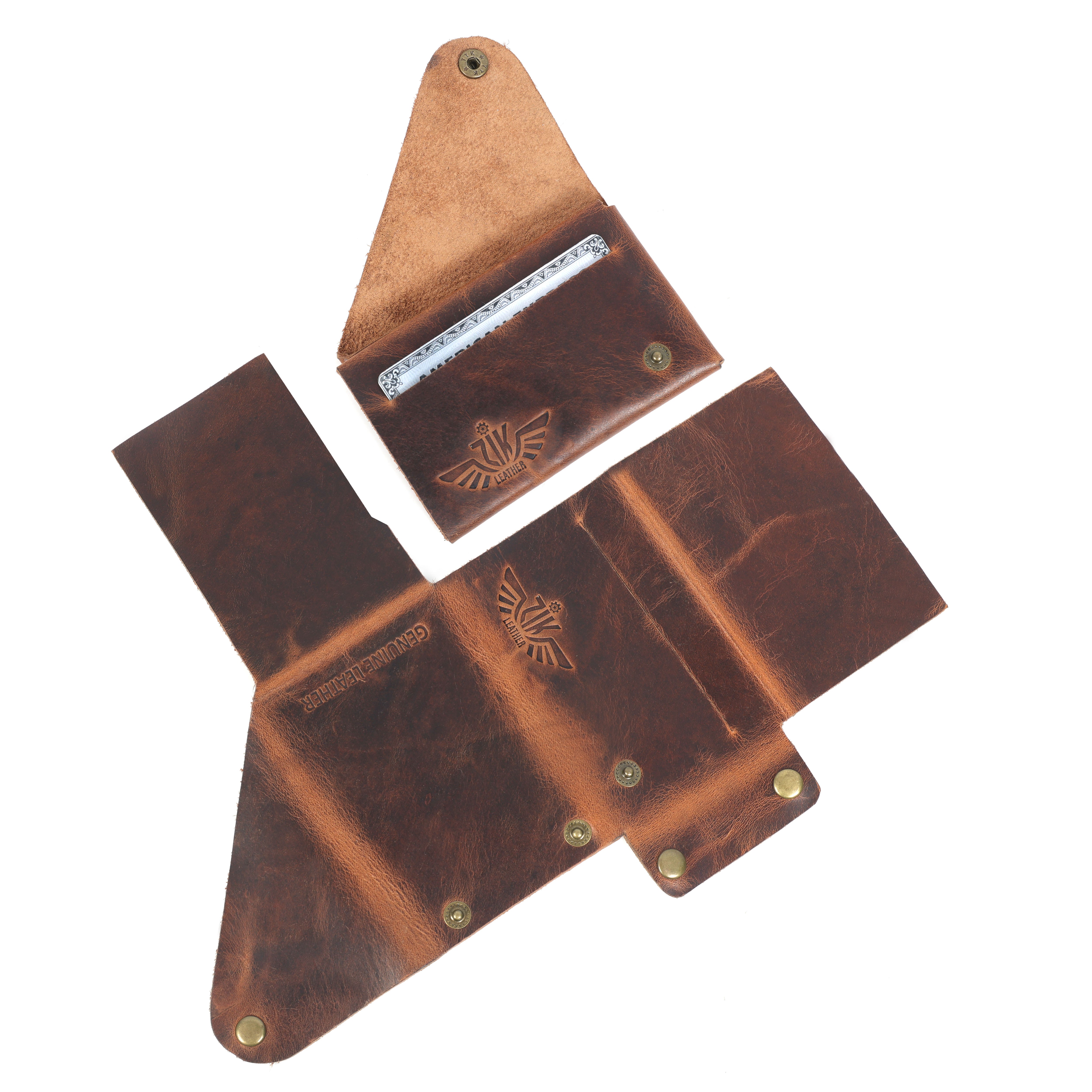 Unisex Premium Genuine Leather Envelope Wallet Vintage Handcrafted Card Holder Pouch with Button Closure Brown Minimal Wallet