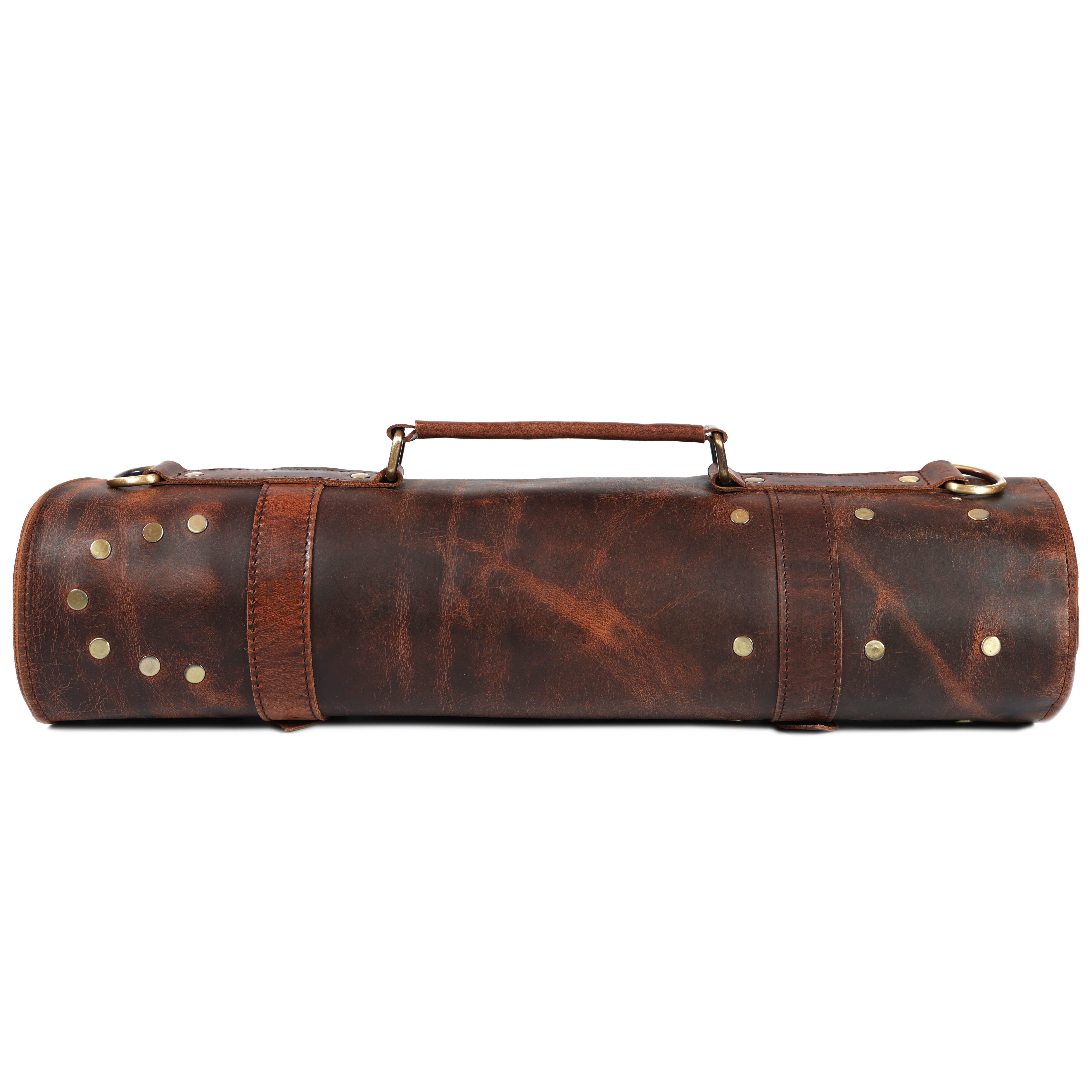 Handcrafted Vintage Brown Leather Knife Roll | Chef Tool Bag for Professionals