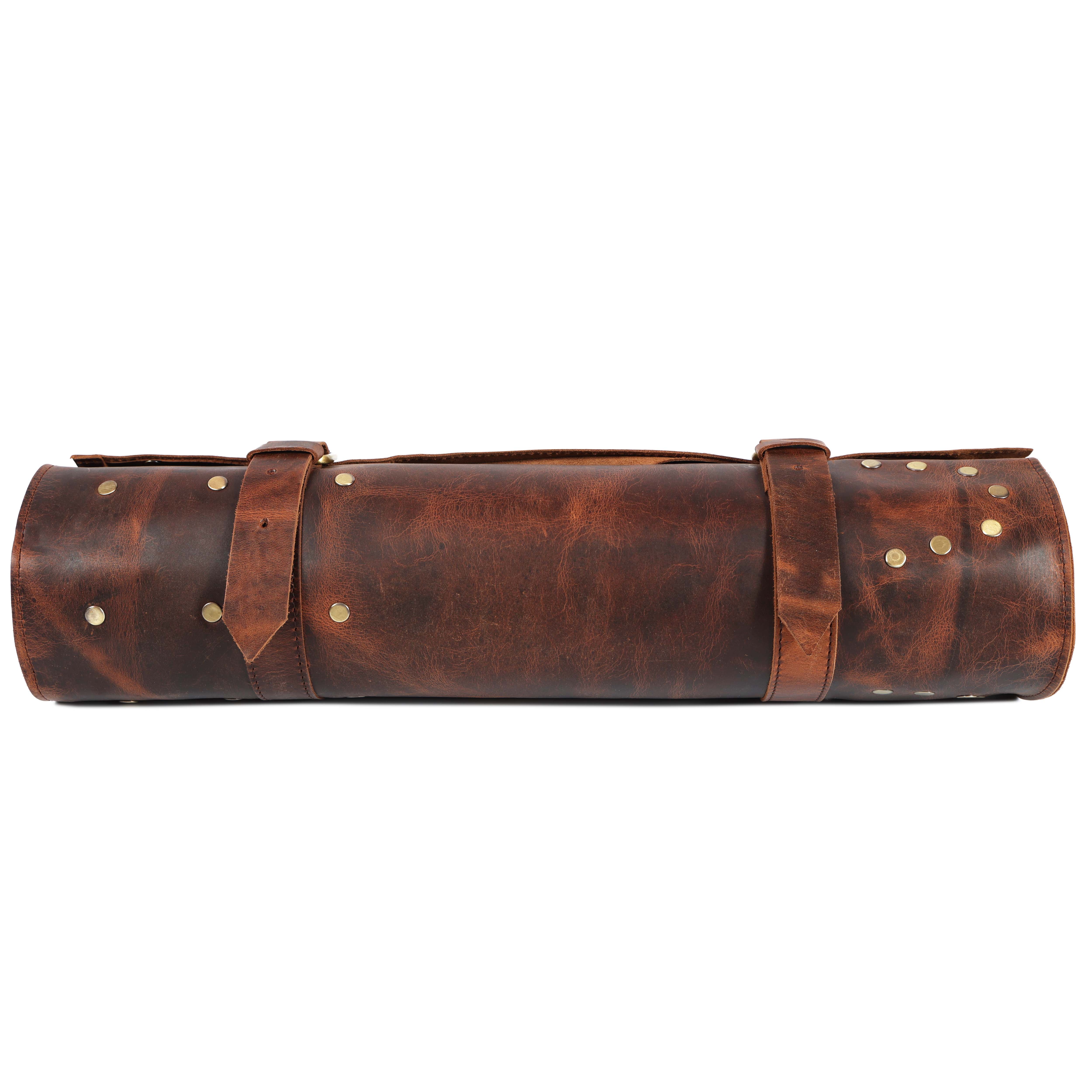 Handcrafted Vintage Brown Leather Knife Roll | Chef Tool Bag for Professionals