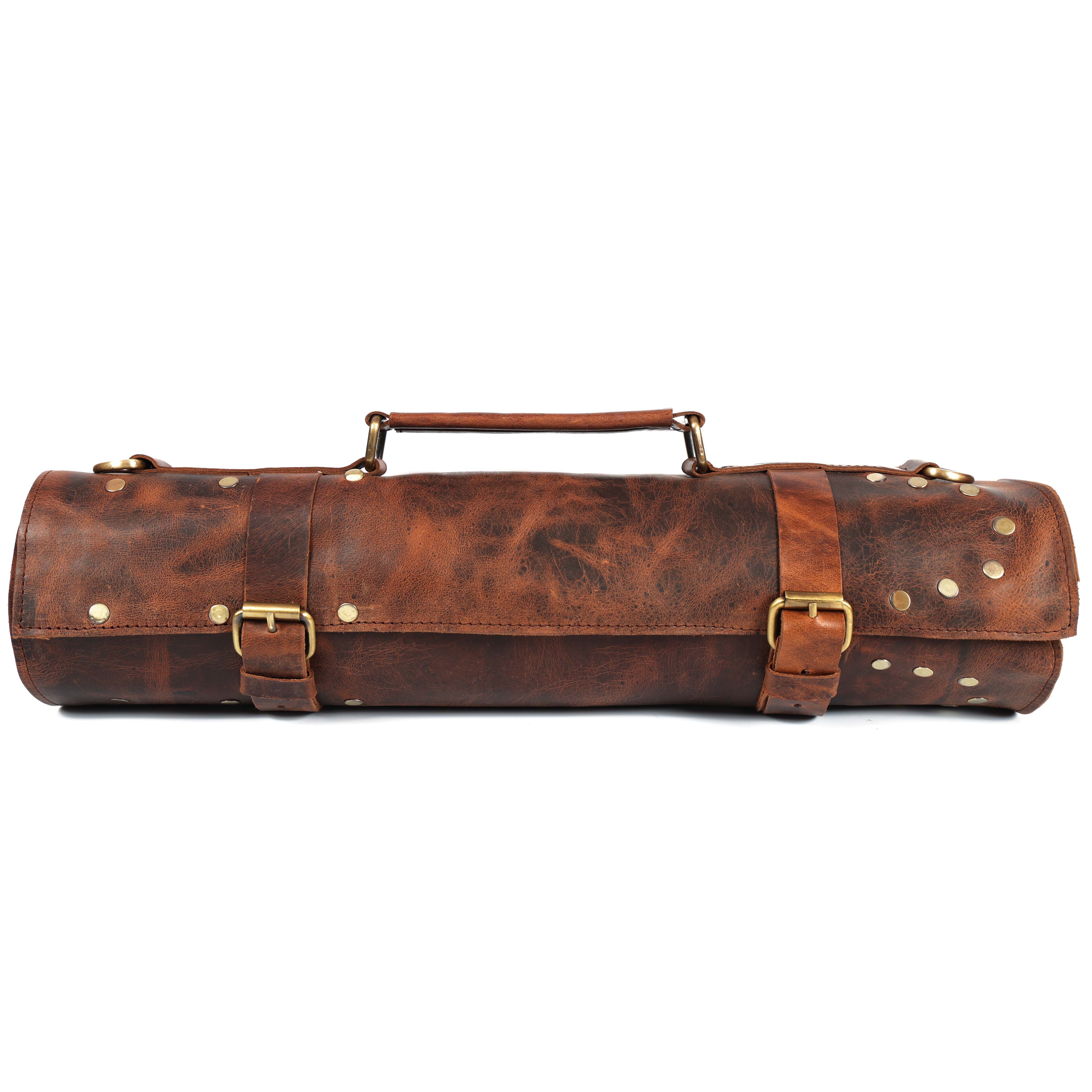 Handcrafted Vintage Brown Leather Knife Roll | Chef Tool Bag for Professionals