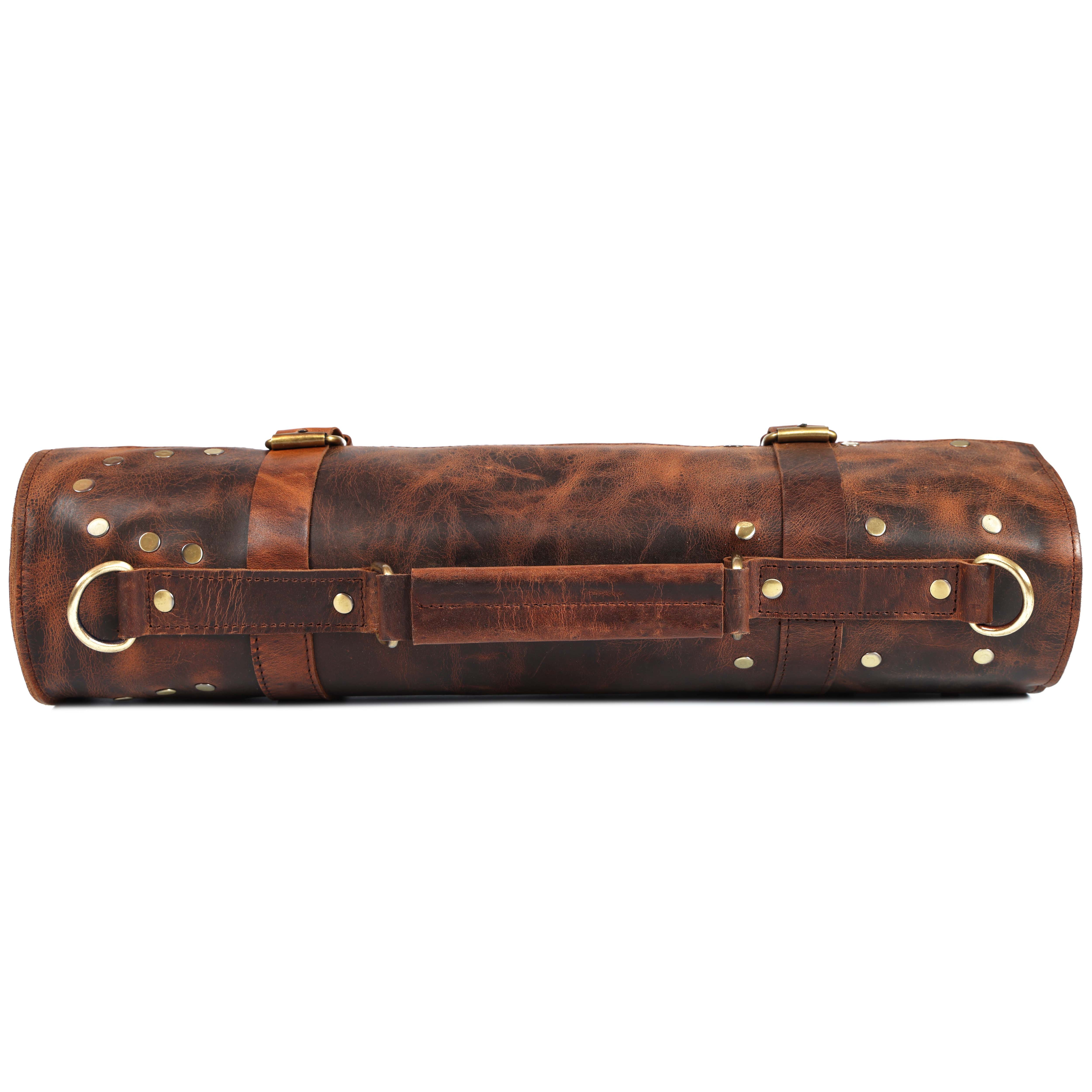 Handcrafted Vintage Brown Leather Knife Roll | Chef Tool Bag for Professionals