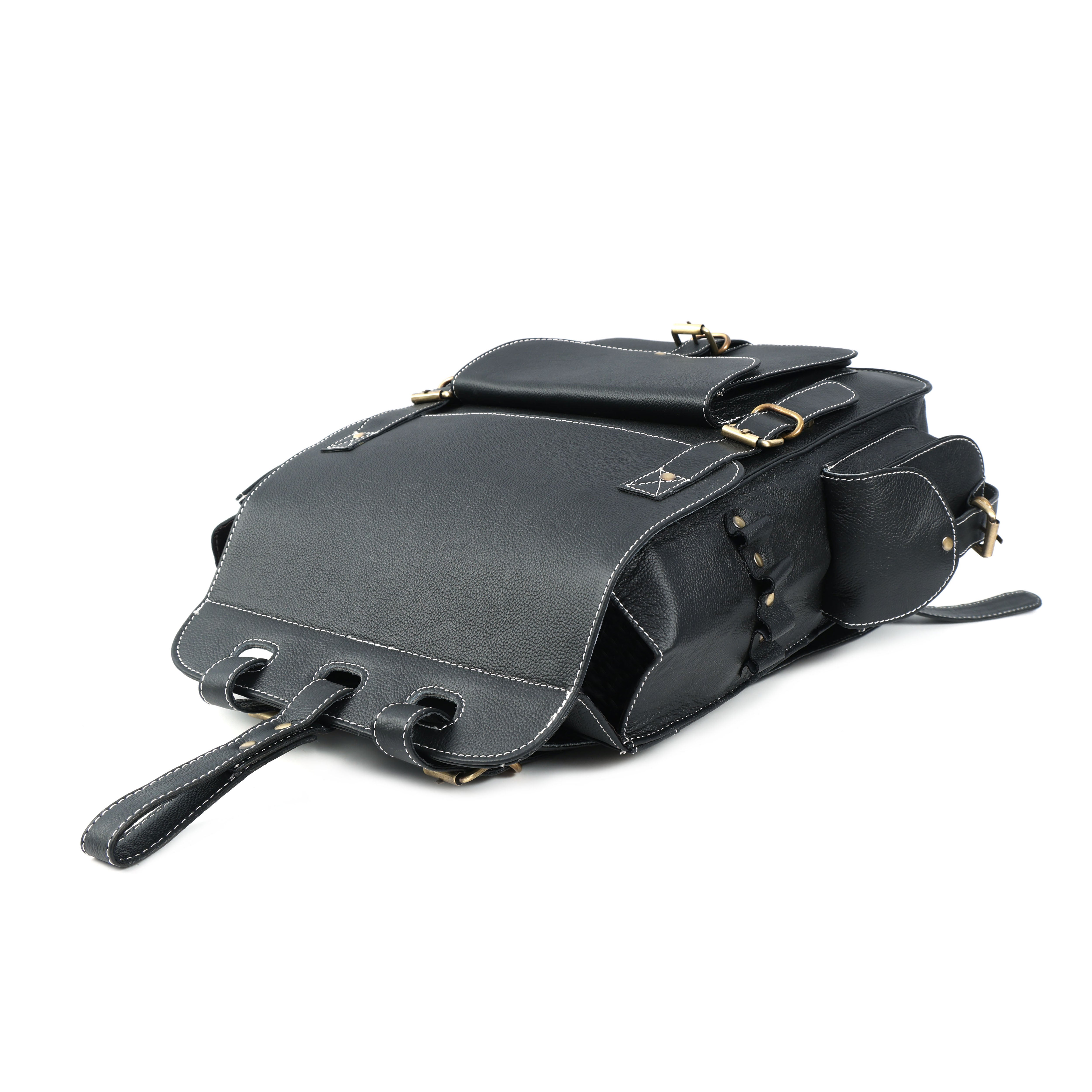 Handmade Black Leather Backpack Durable Everyday Carry Bag