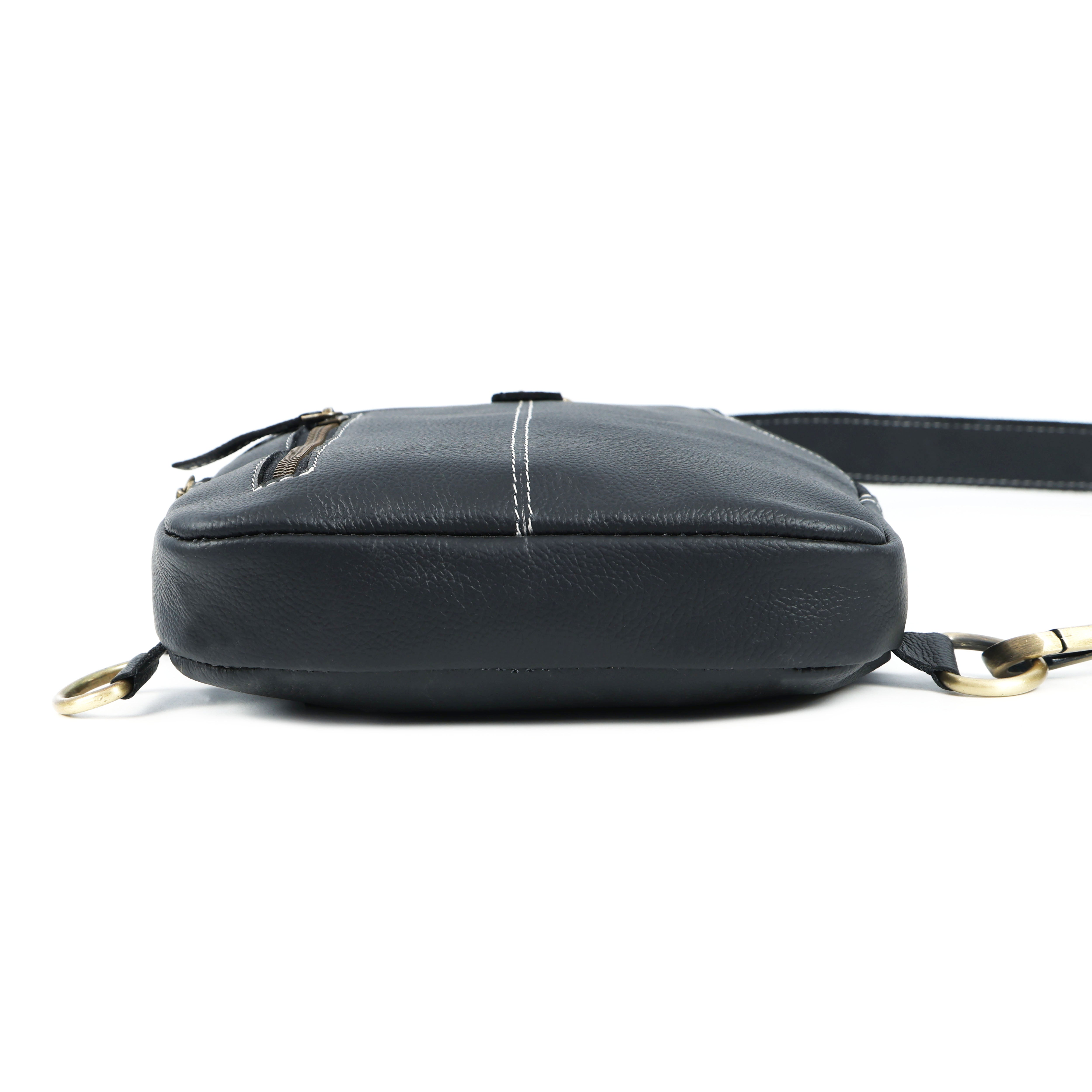 Unisex Leather Sling Bag Black Crossbody Backpack, Handmade Travel Chest Bag, Genuine Leather Shoulder Bag