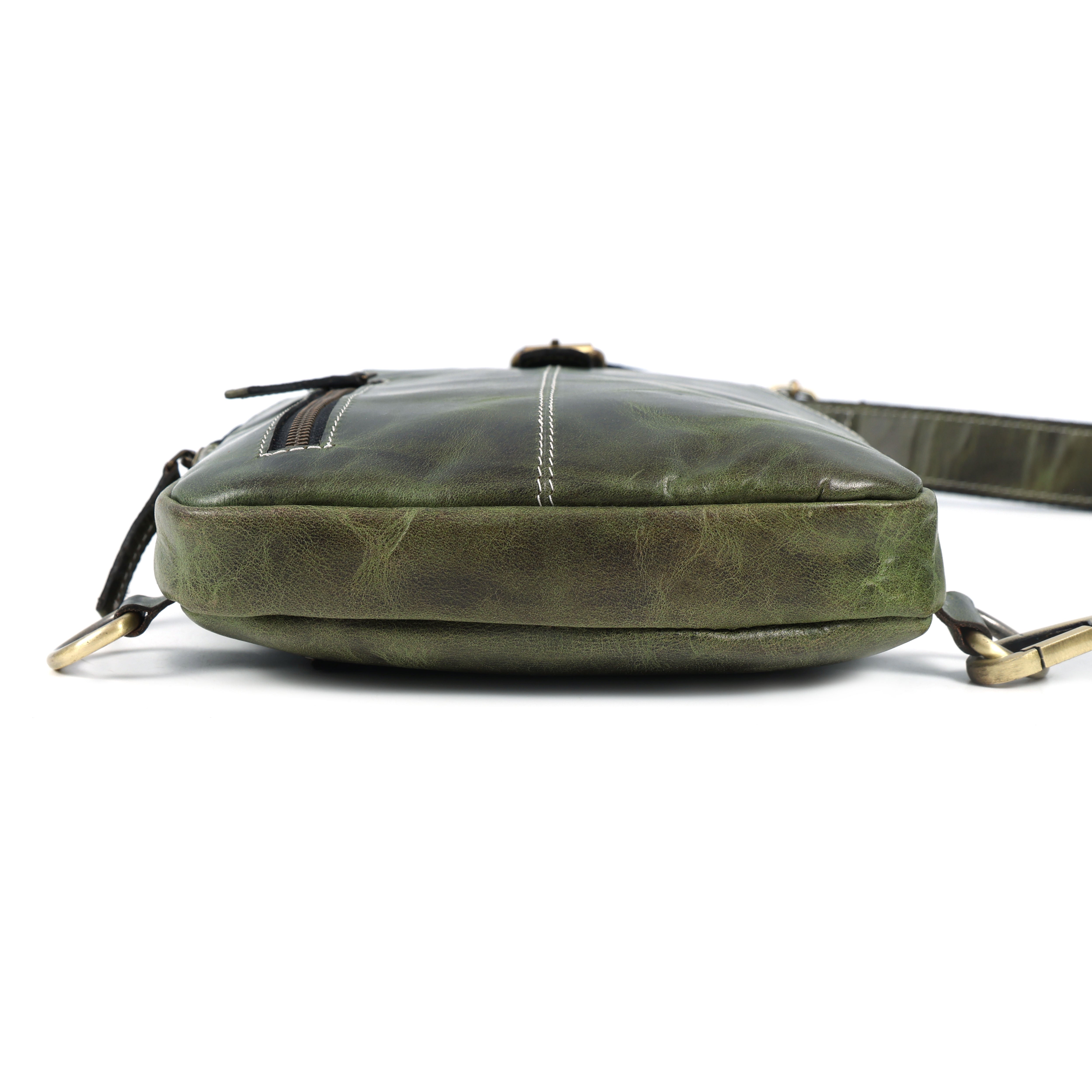 Unisex Leather Sling Bag Vintage Green Crossbody Backpack, Handmade Travel Chest Bag, Genuine Leather Shoulder Bag