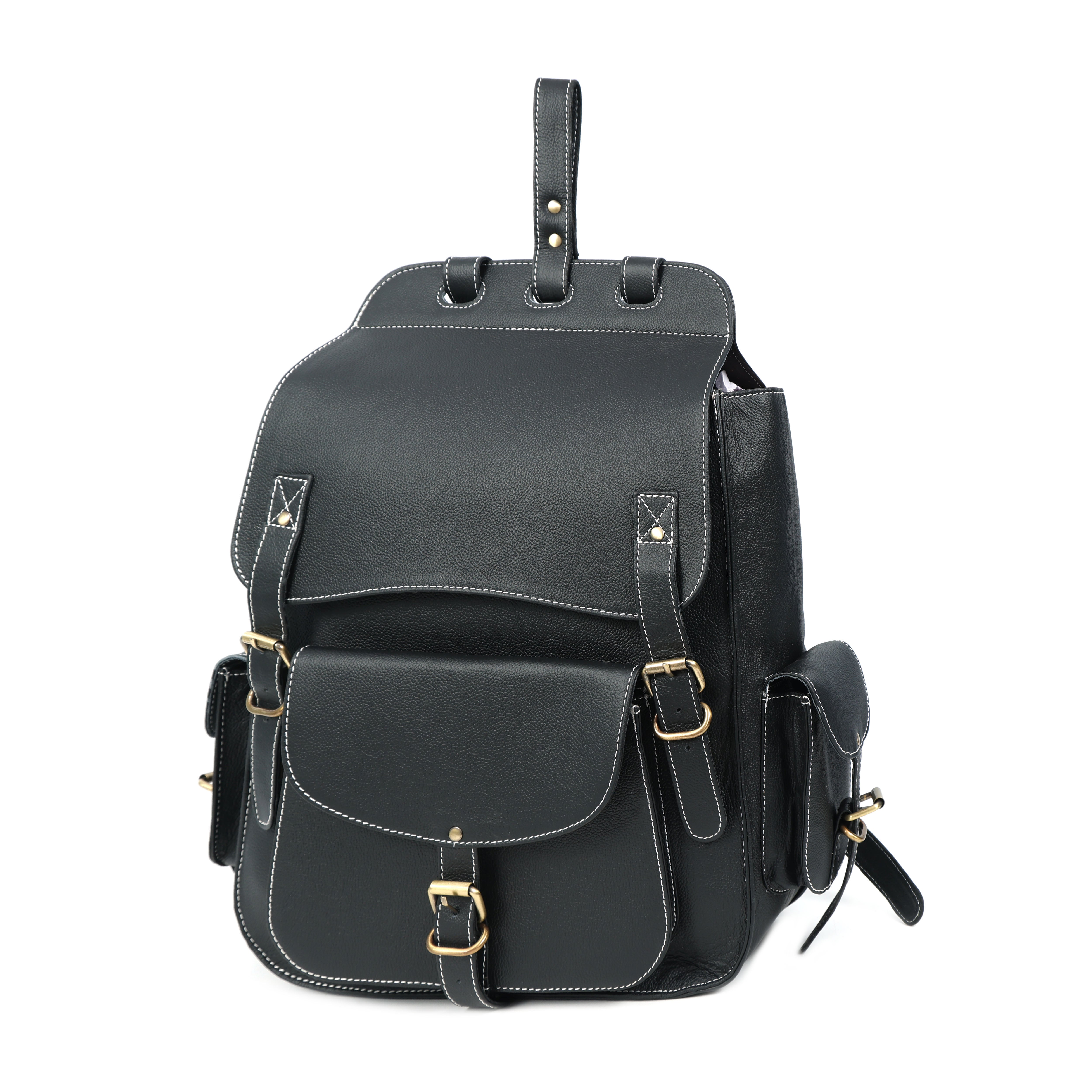 Handmade Black Leather Backpack Durable Everyday Carry Bag