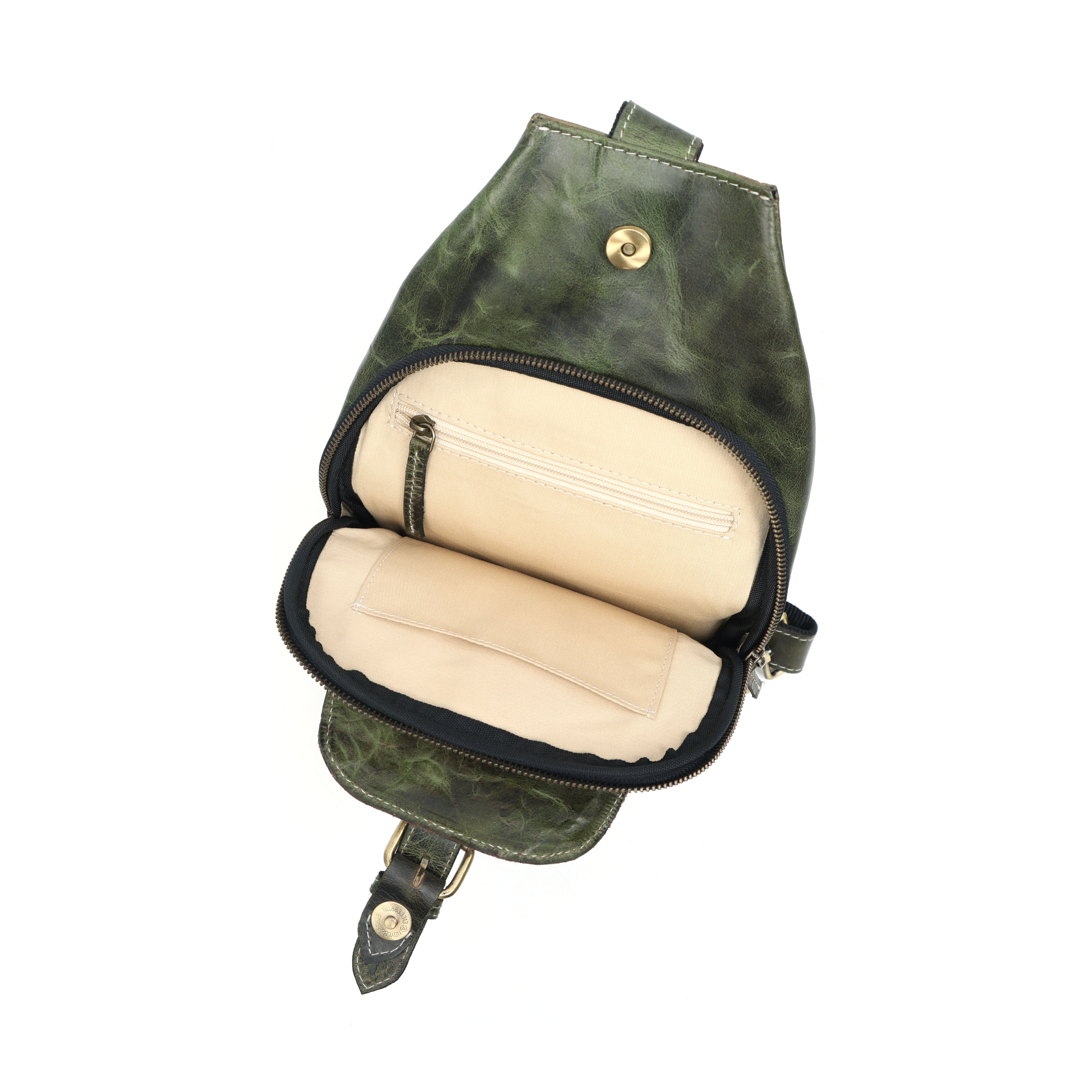 Unisex Leather Sling Bag Vintage Green Crossbody Backpack, Handmade Travel Chest Bag, Genuine Leather Shoulder Bag
