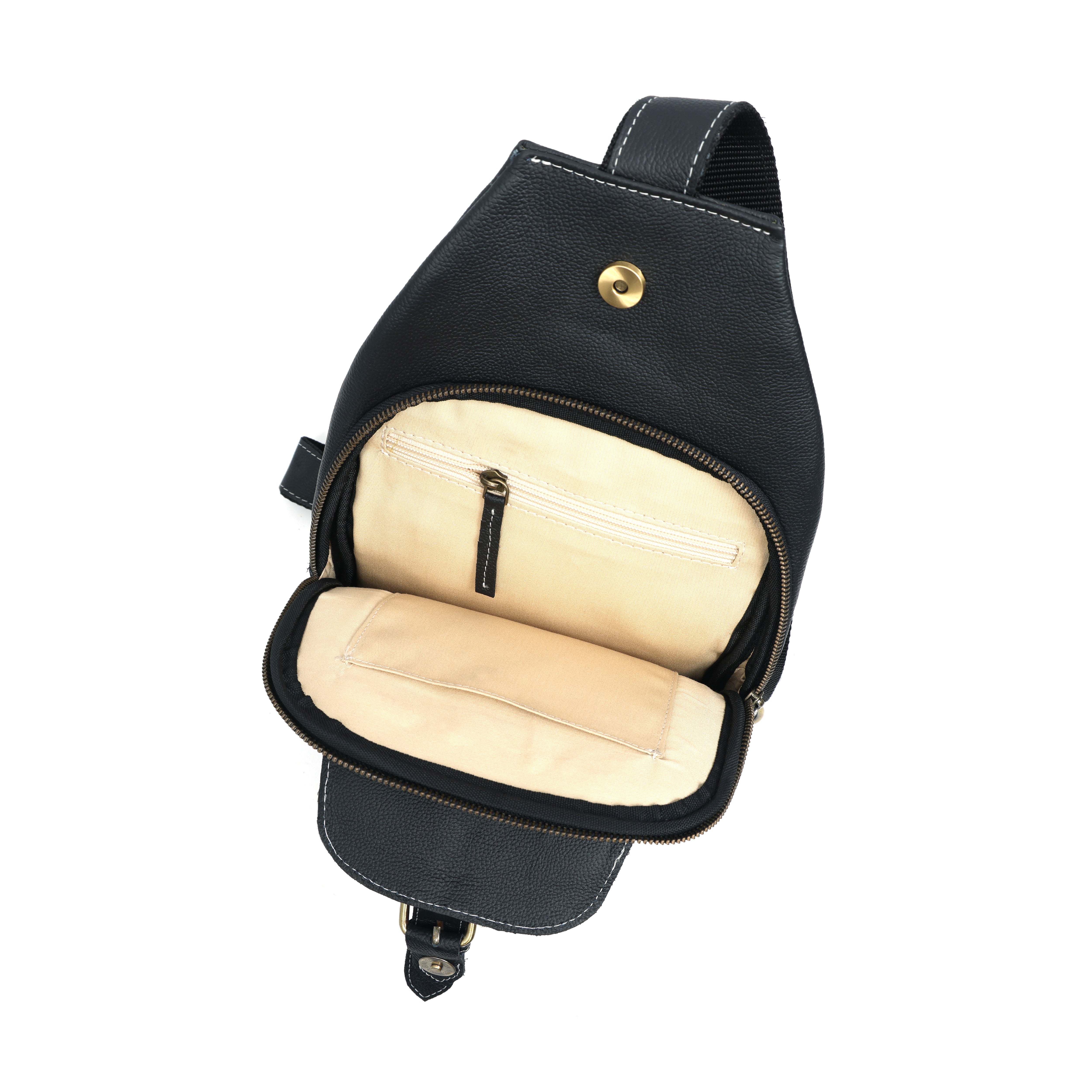 Unisex Leather Sling Bag Black Crossbody Backpack, Handmade Travel Chest Bag, Genuine Leather Shoulder Bag