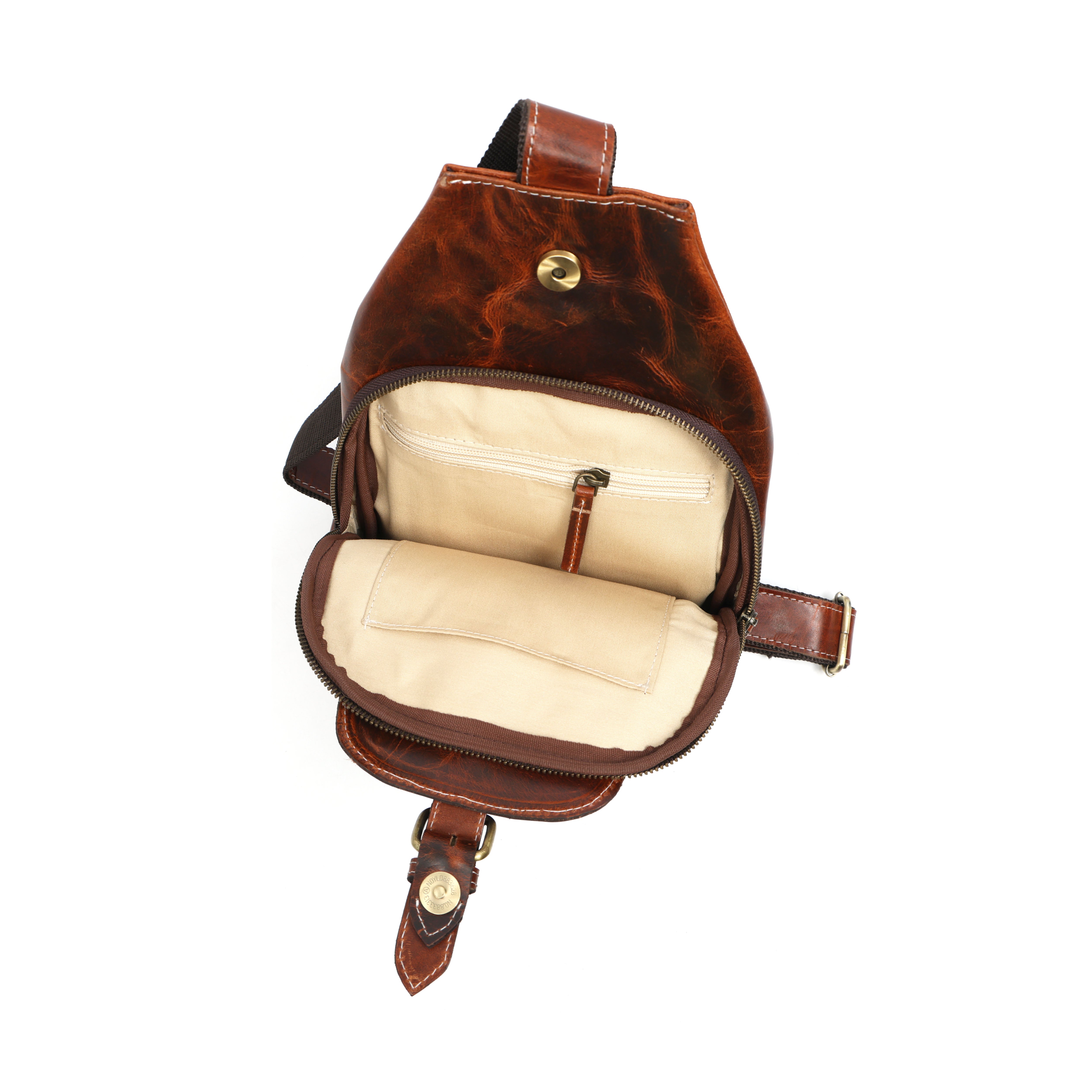 Unisex Leather Sling Bag Vintage Brown Crossbody Backpack, Handmade Travel Chest Bag, Genuine Leather Shoulder Bag