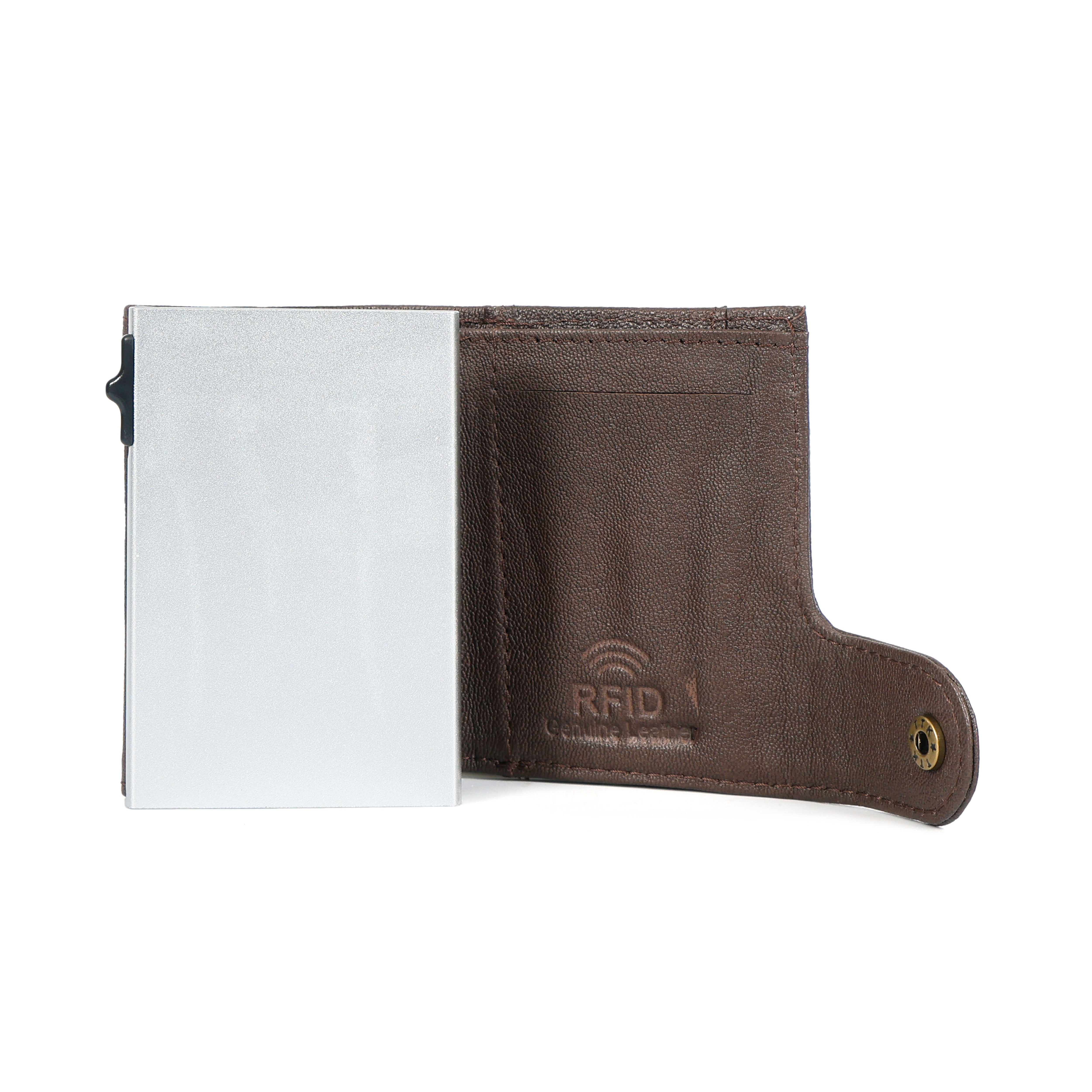 Genuine Leather Pop-Up Card Holder Slim RFID Blocking Wallet