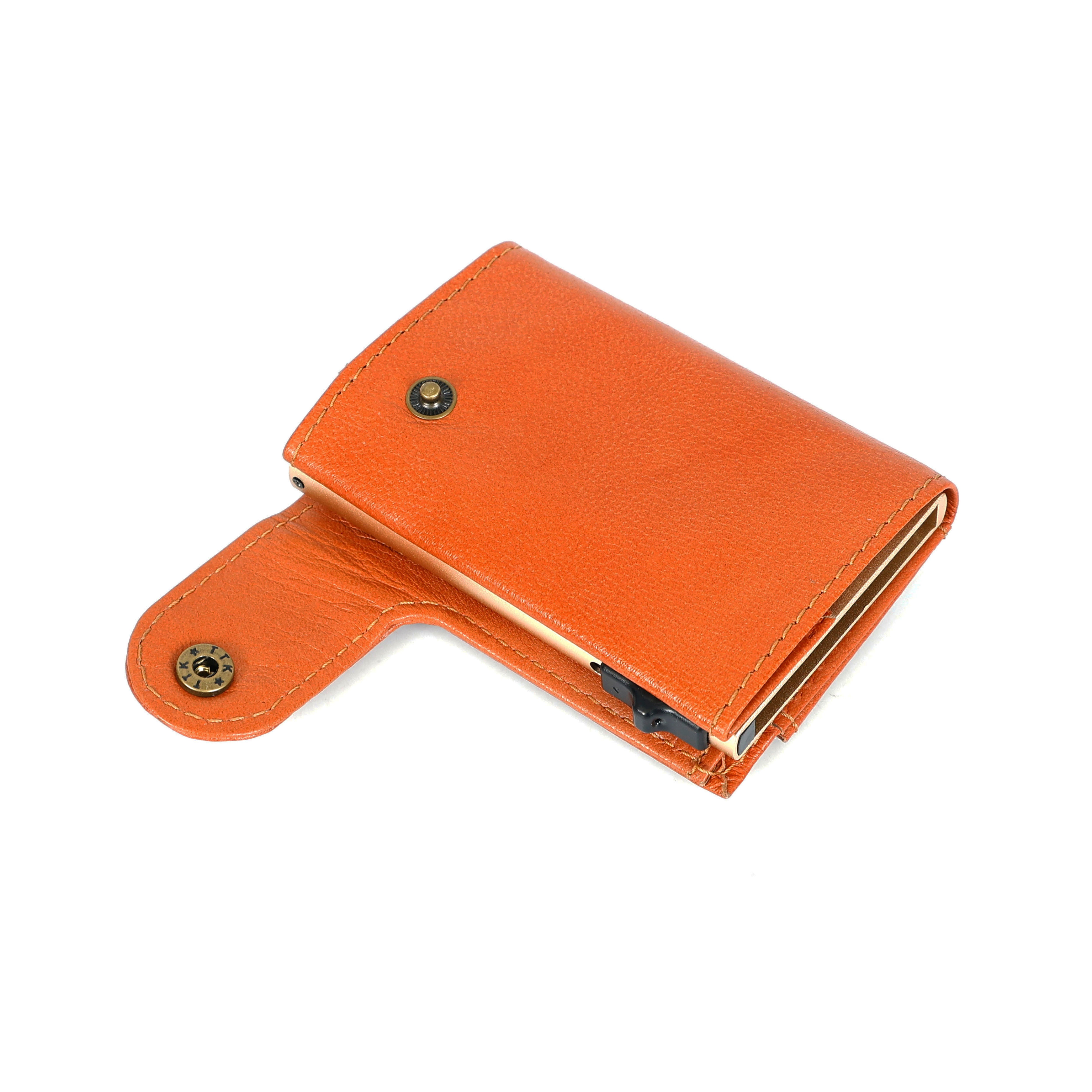 Premium Leather Card Holder Pop-Up Mechanism & RFID Protection