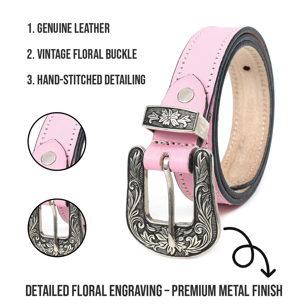 Unisex Genuine Leather Cowboy Cowgirl Belt Western Vintage Engraved Buckle Belt Stylish Casual & Party Wear Belt