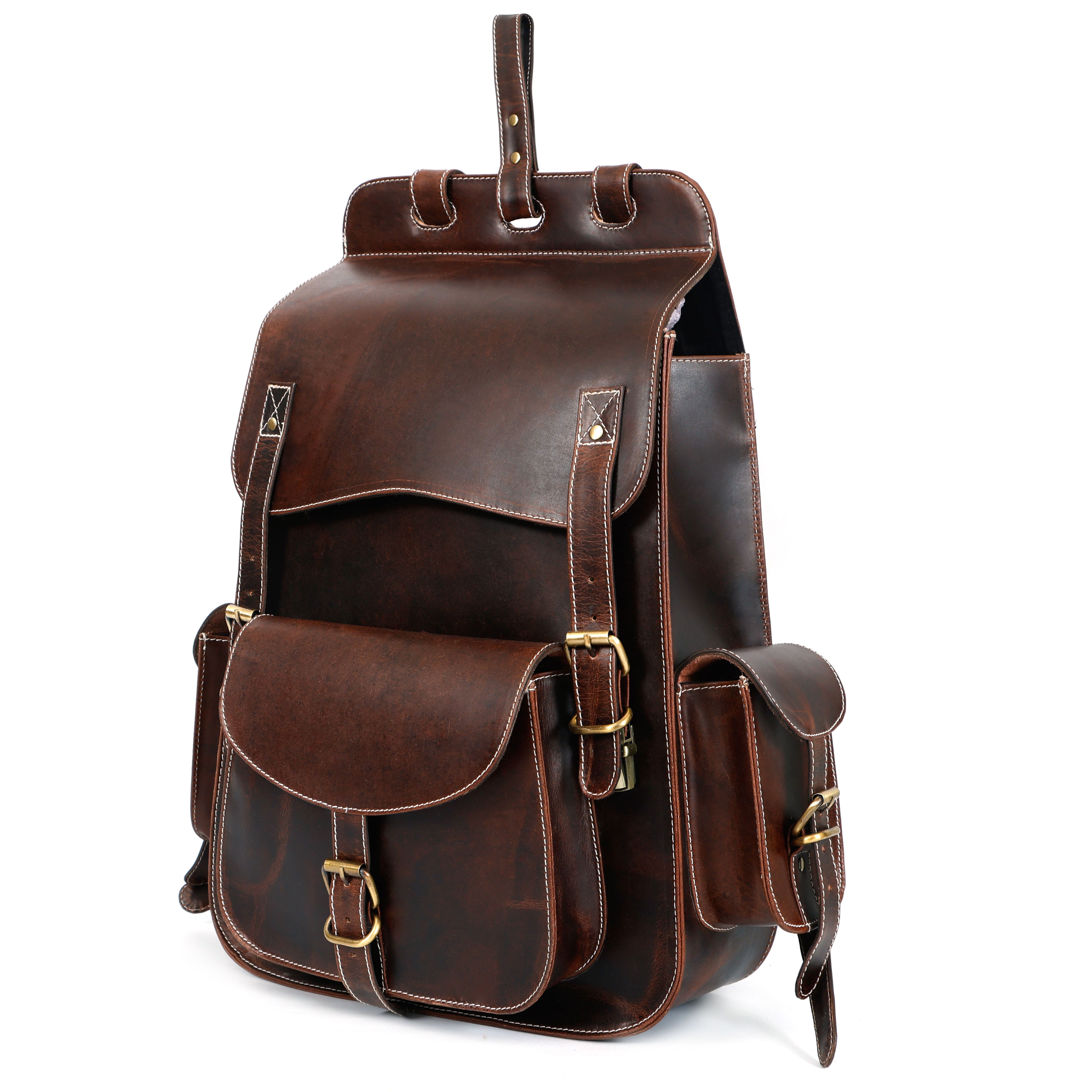Handmade Brown Leather Backpack Stylish Travel & Office Bag