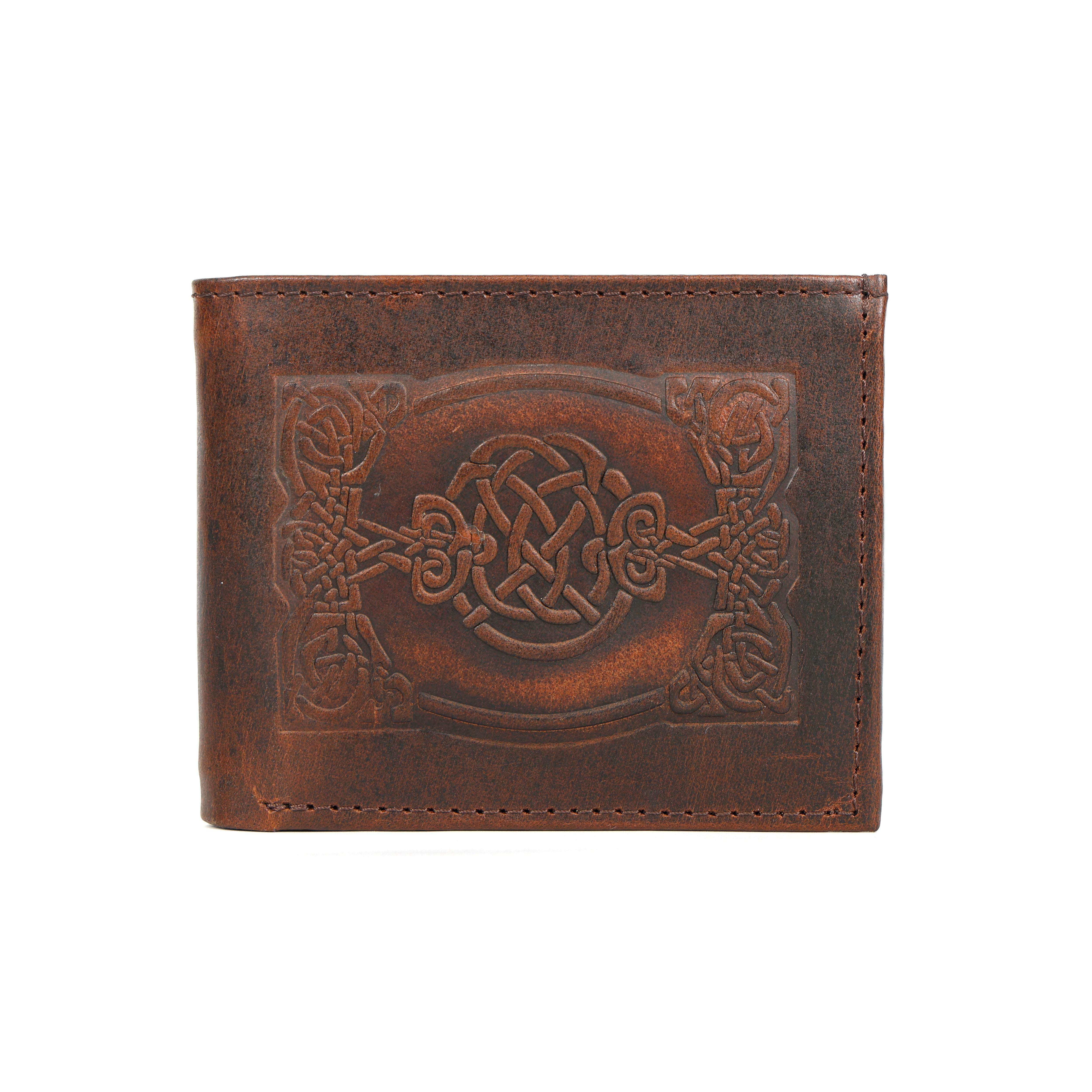 Vintage Brown Leather Wallet with Celtic Knot Design