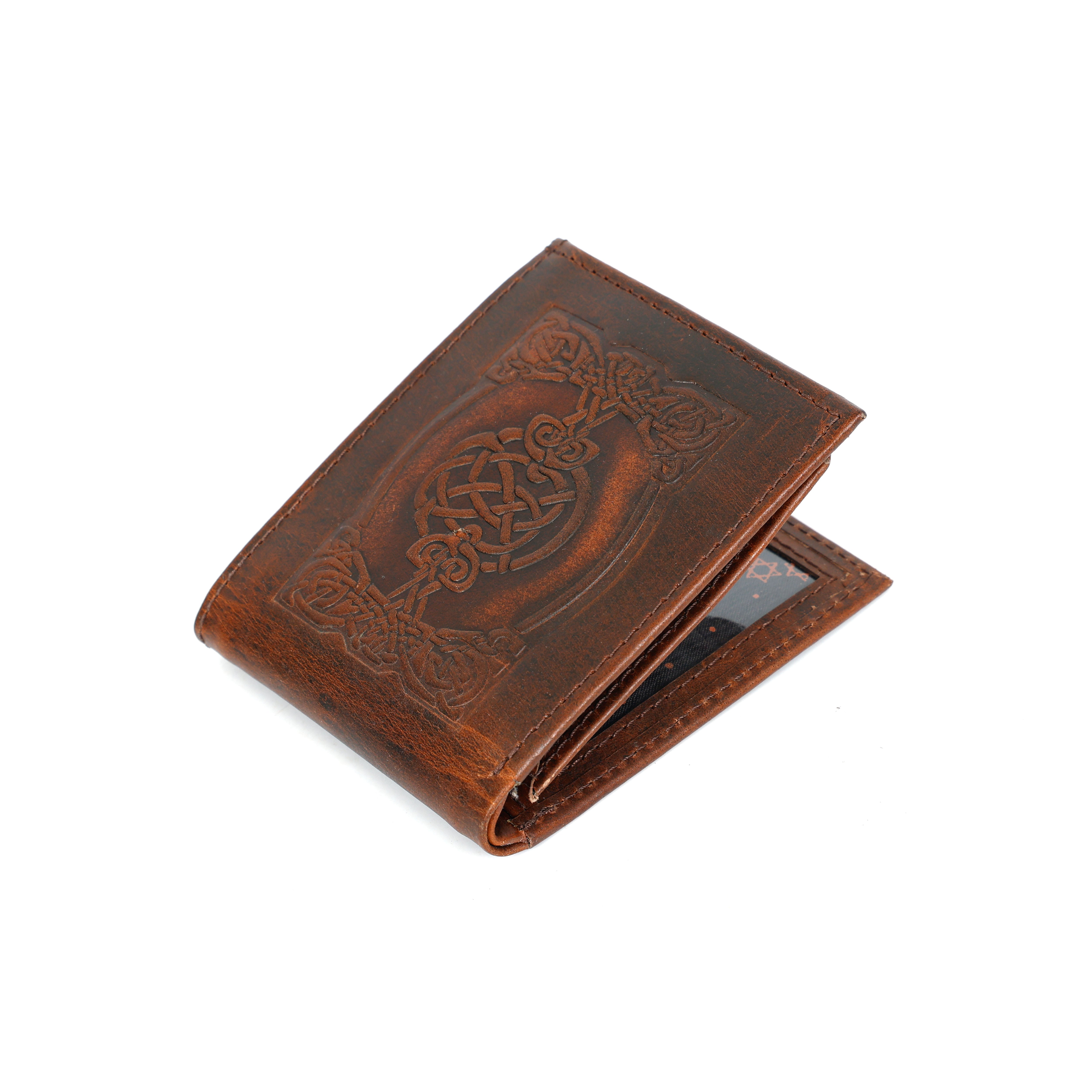 Vintage Brown Leather Wallet with Celtic Knot Design