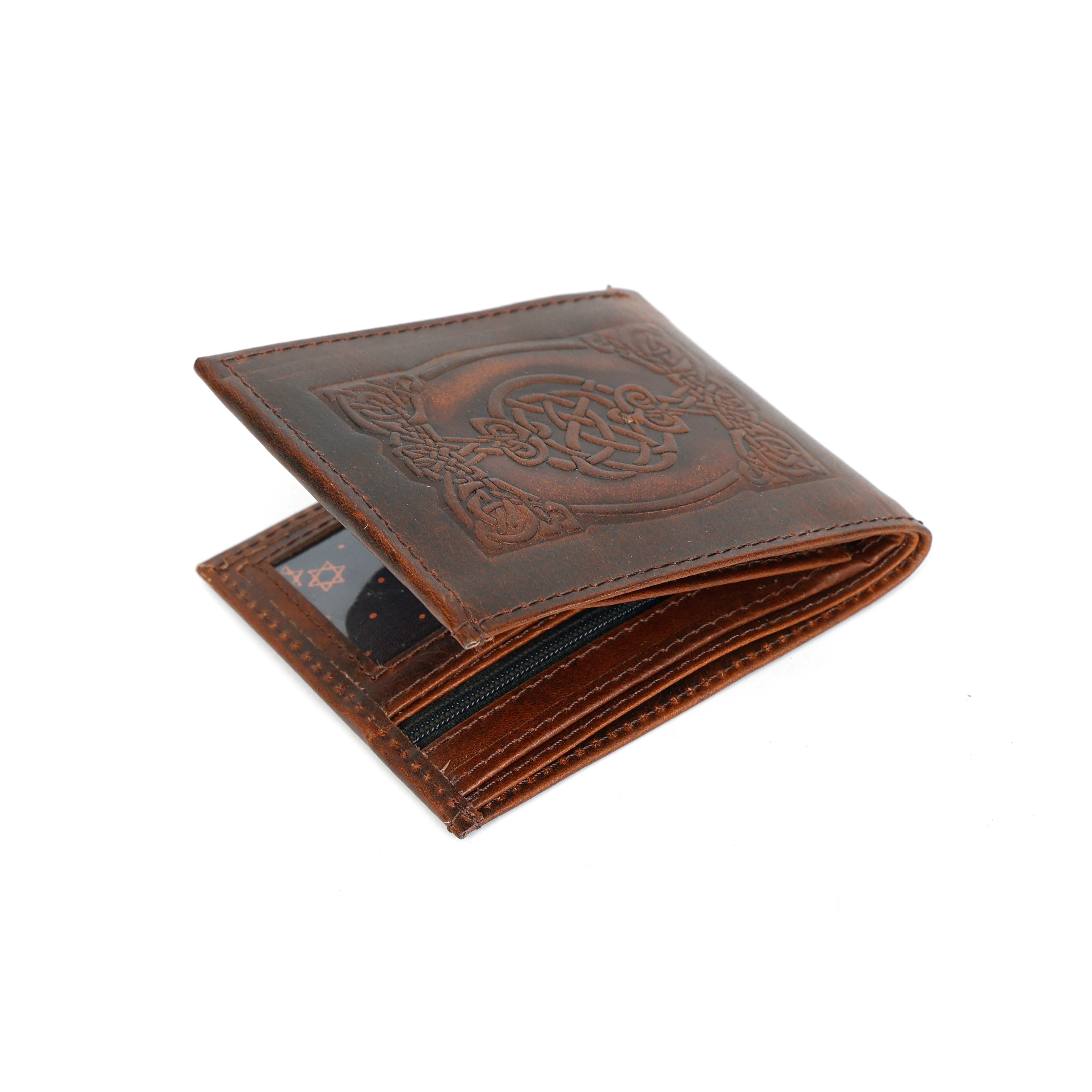 Vintage Brown Leather Wallet with Celtic Knot Design