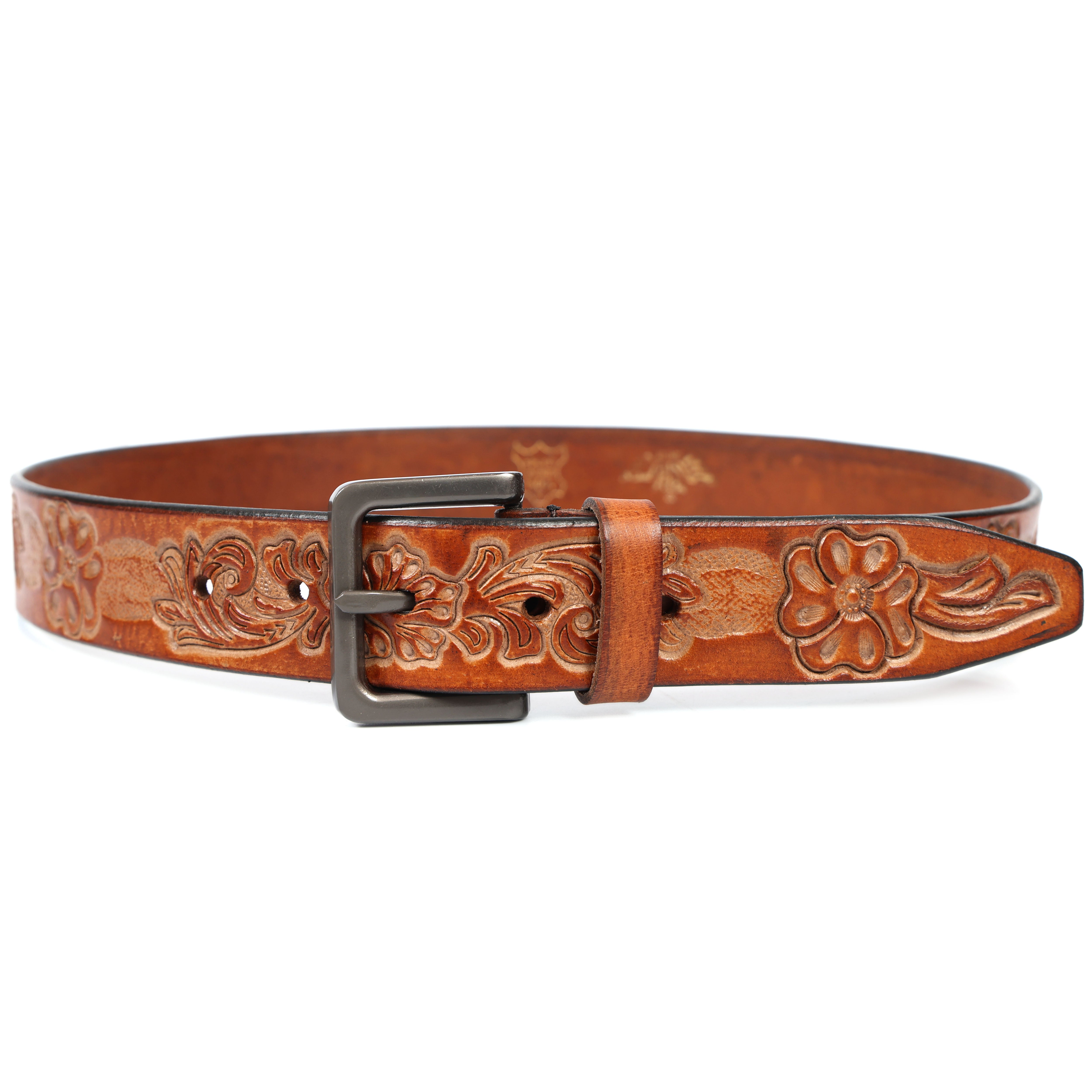 Brand New Handmade Genuine Leather Belt for Men |  Western Floral Embossed Design | Vintage Leather Belt