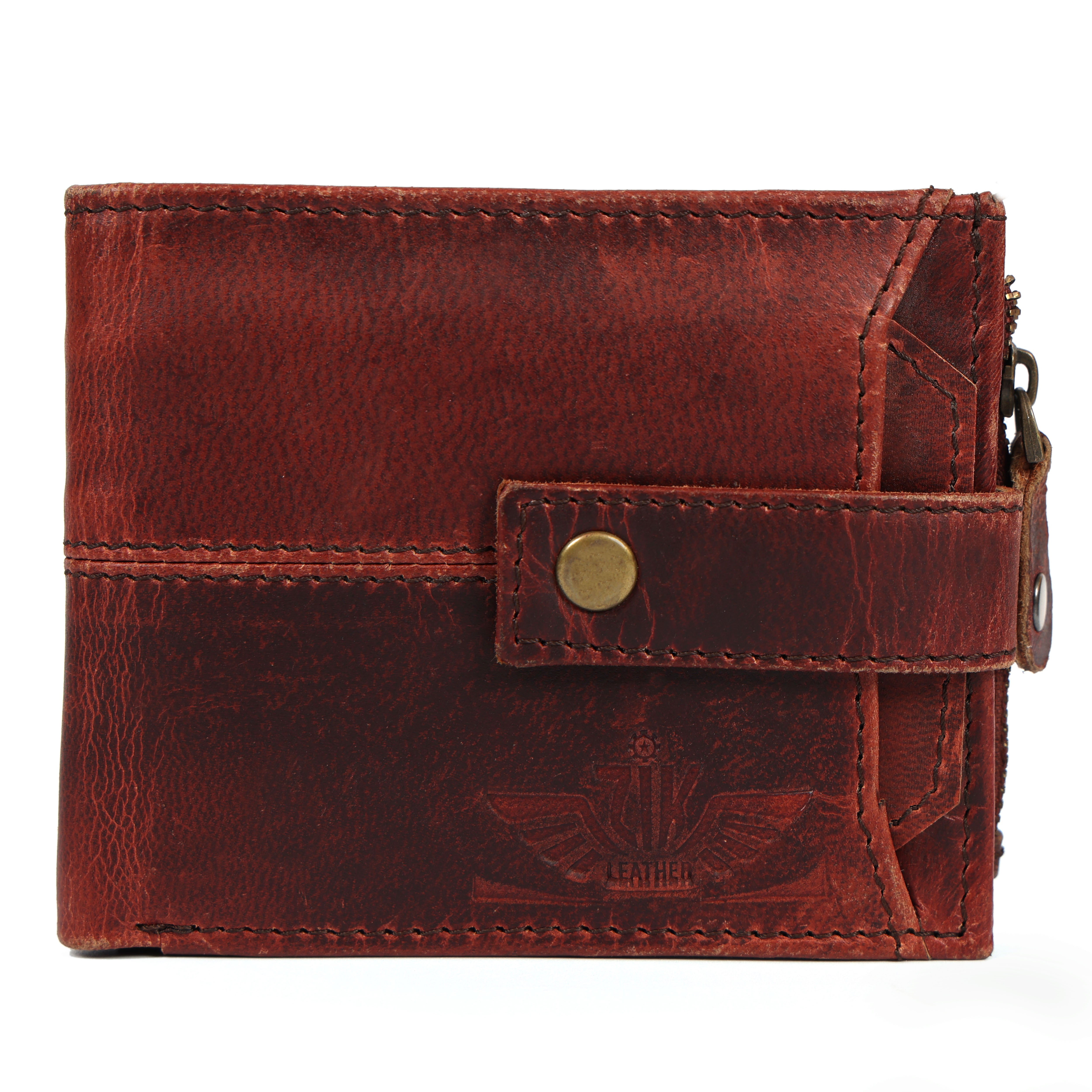 Handmade Vintage Brown Leather Wallet for Men | Classic Trifold Wallet with Snap Closure & Zip Pocket