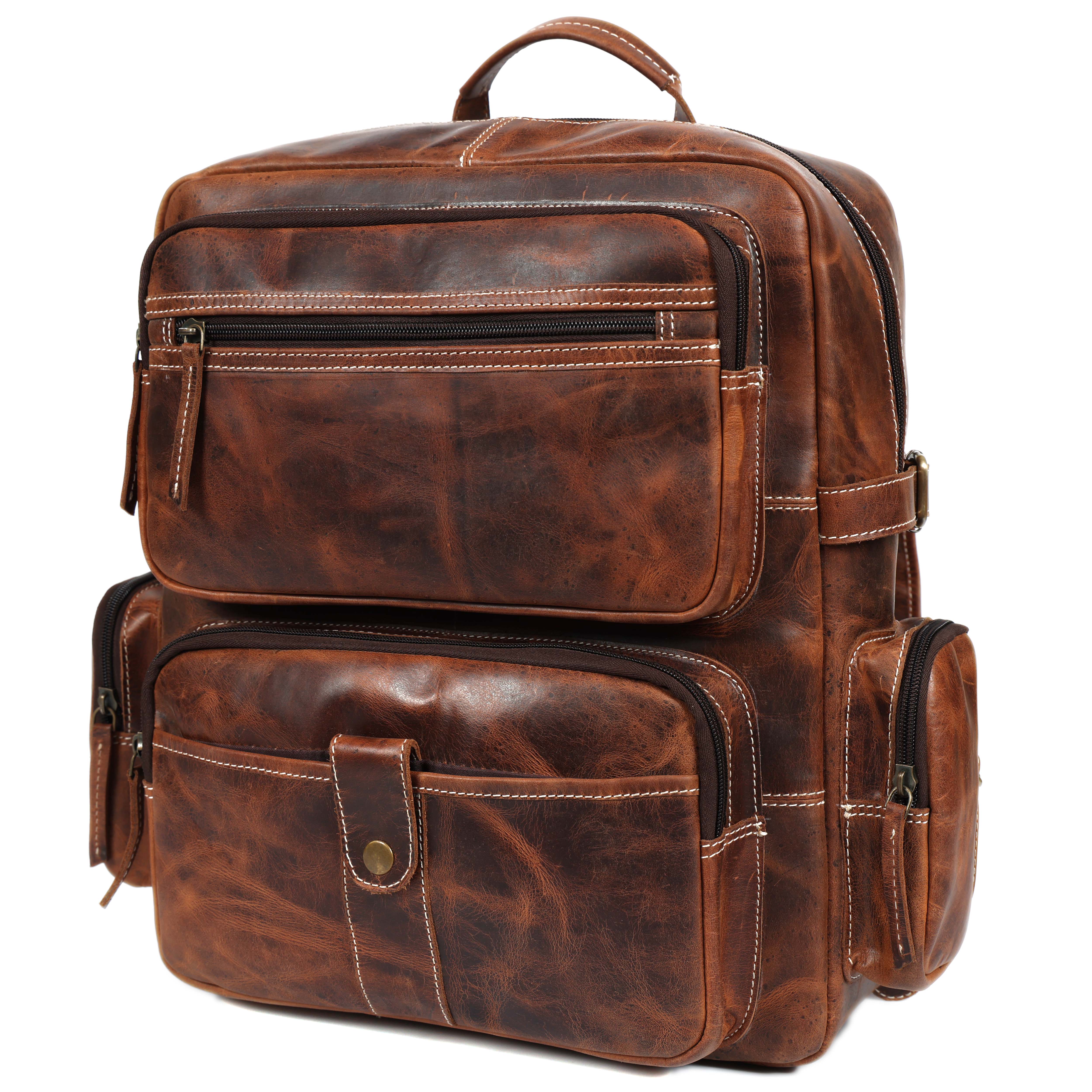 Genuine Leather Backpack for Men &  Women Brown Travel Rucksack Laptop  Bag