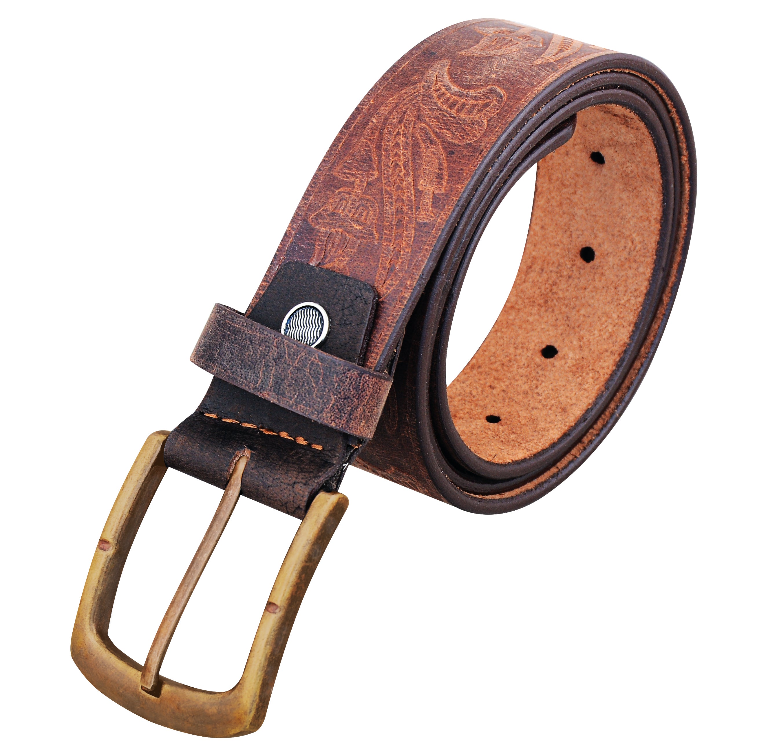Brand New Handmade Genuine Leather Belt for Men |  Western Floral Embossed Design | Vintage Leather Belt