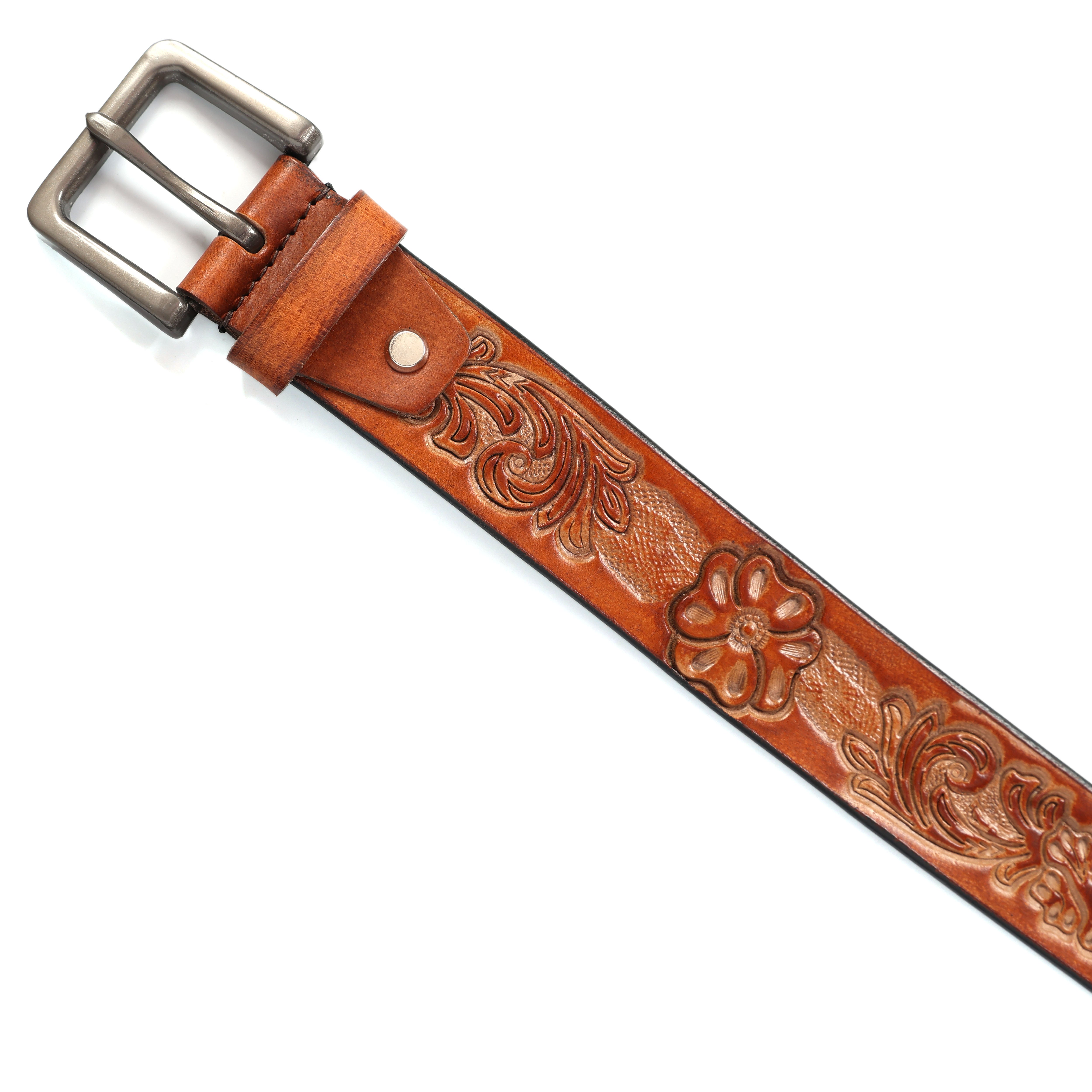 Brand New Handmade Genuine Leather Belt for Men |  Western Floral Embossed Design | Vintage Leather Belt