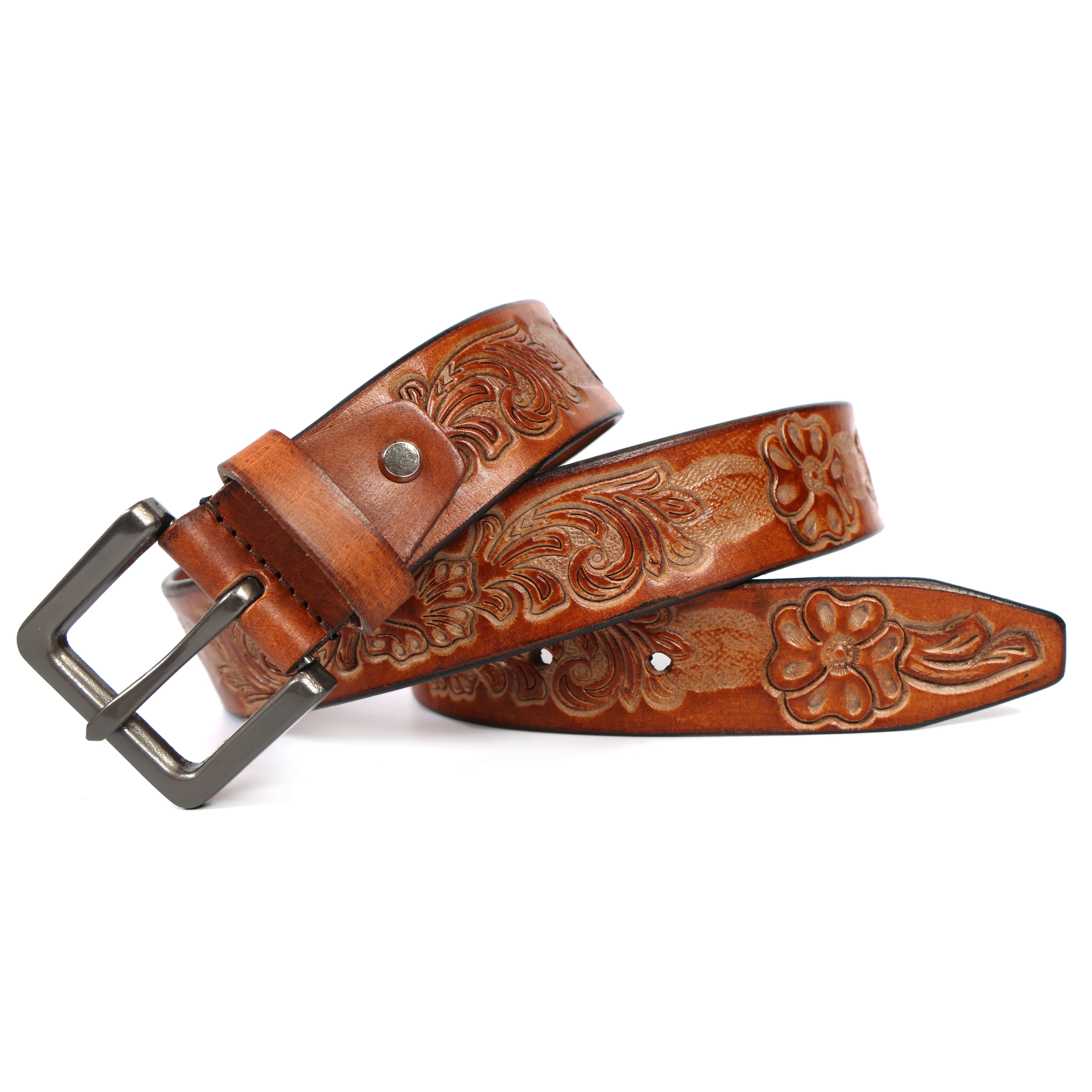 Brand New Handmade Genuine Leather Belt for Men |  Western Floral Embossed Design | Vintage Leather Belt