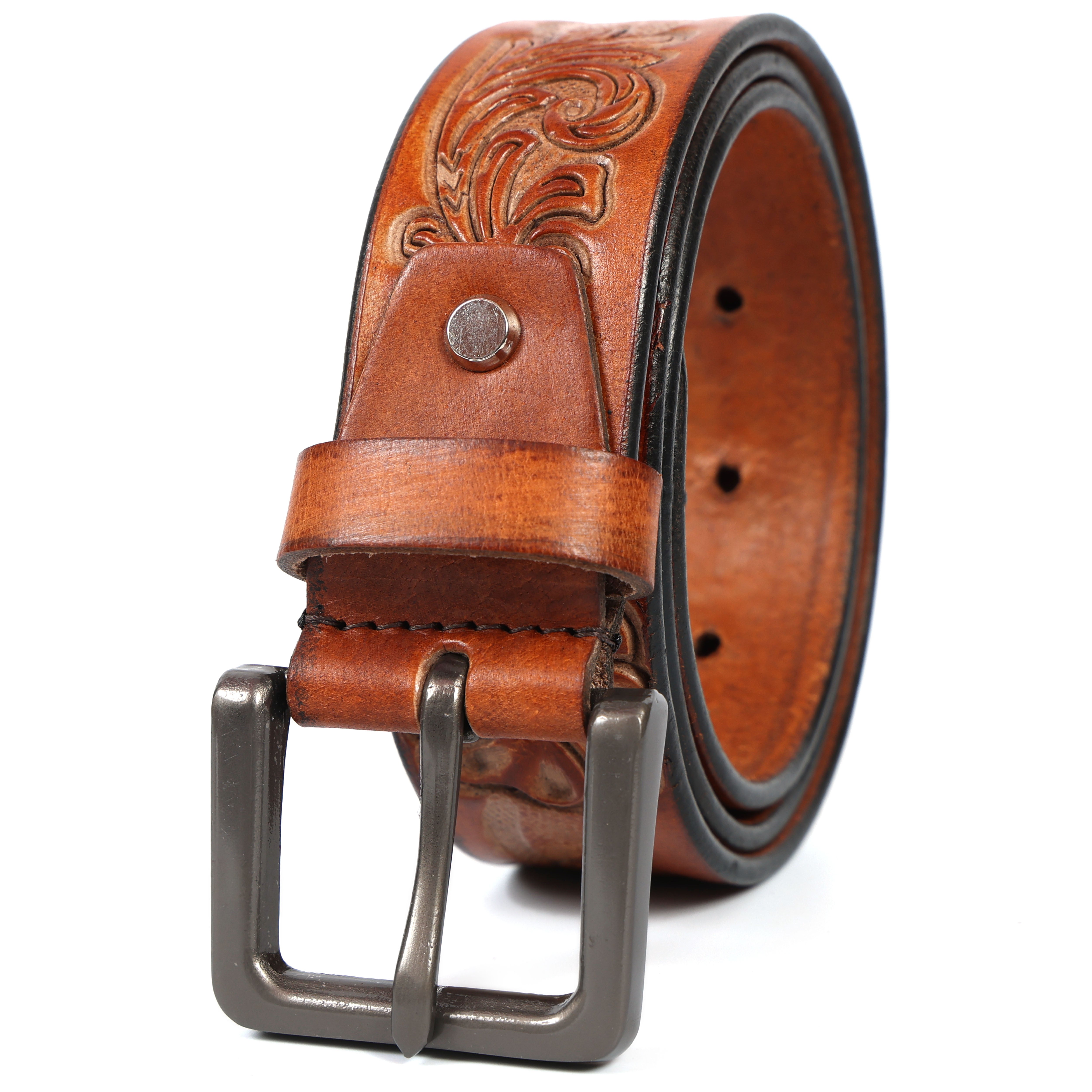 Brand New Handmade Genuine Leather Belt for Men |  Western Floral Embossed Design | Vintage Leather Belt