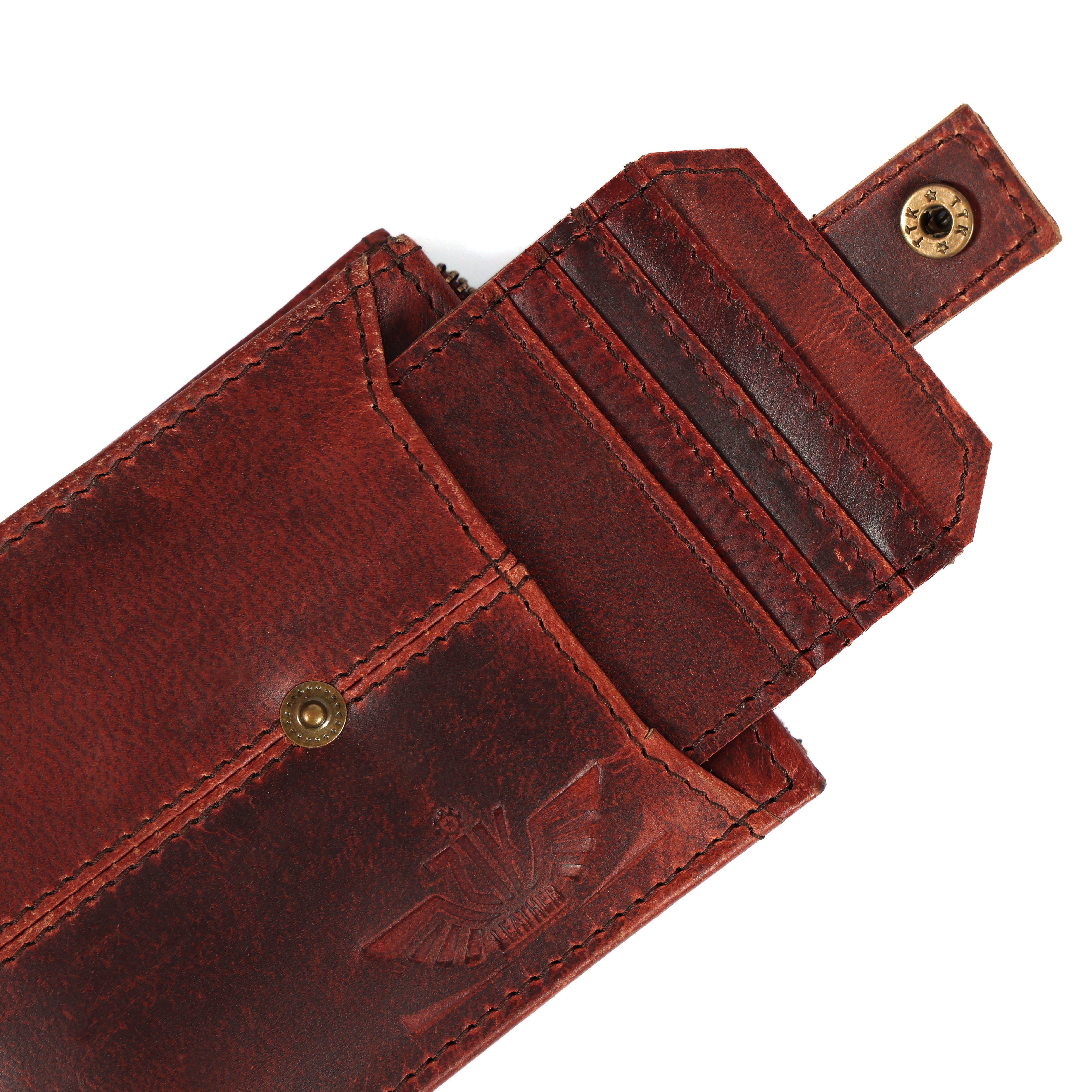 Handmade Vintage Brown Leather Wallet for Men | Classic Trifold Wallet with Snap Closure & Zip Pocket