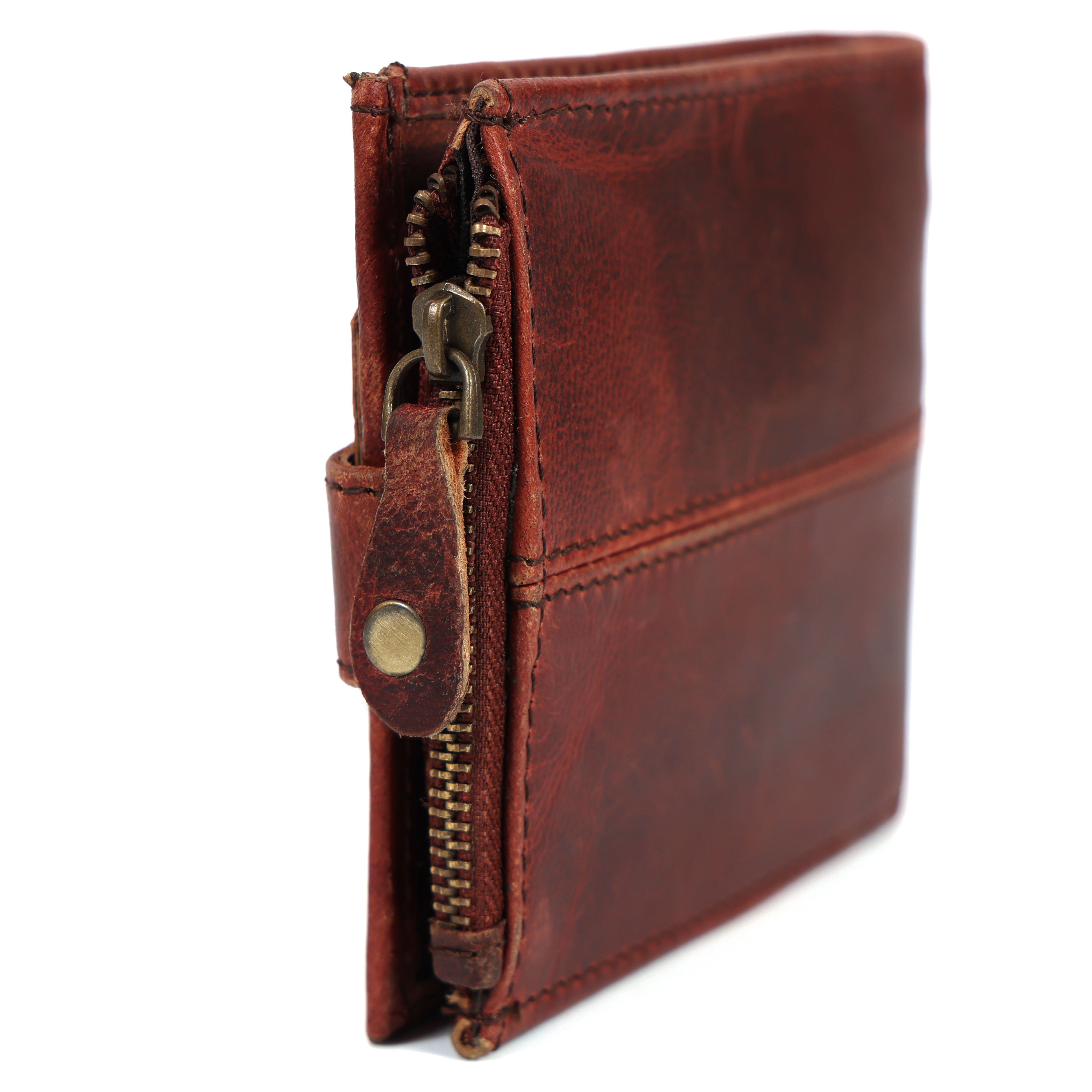 Handmade Vintage Brown Leather Wallet for Men | Classic Trifold Wallet with Snap Closure & Zip Pocket