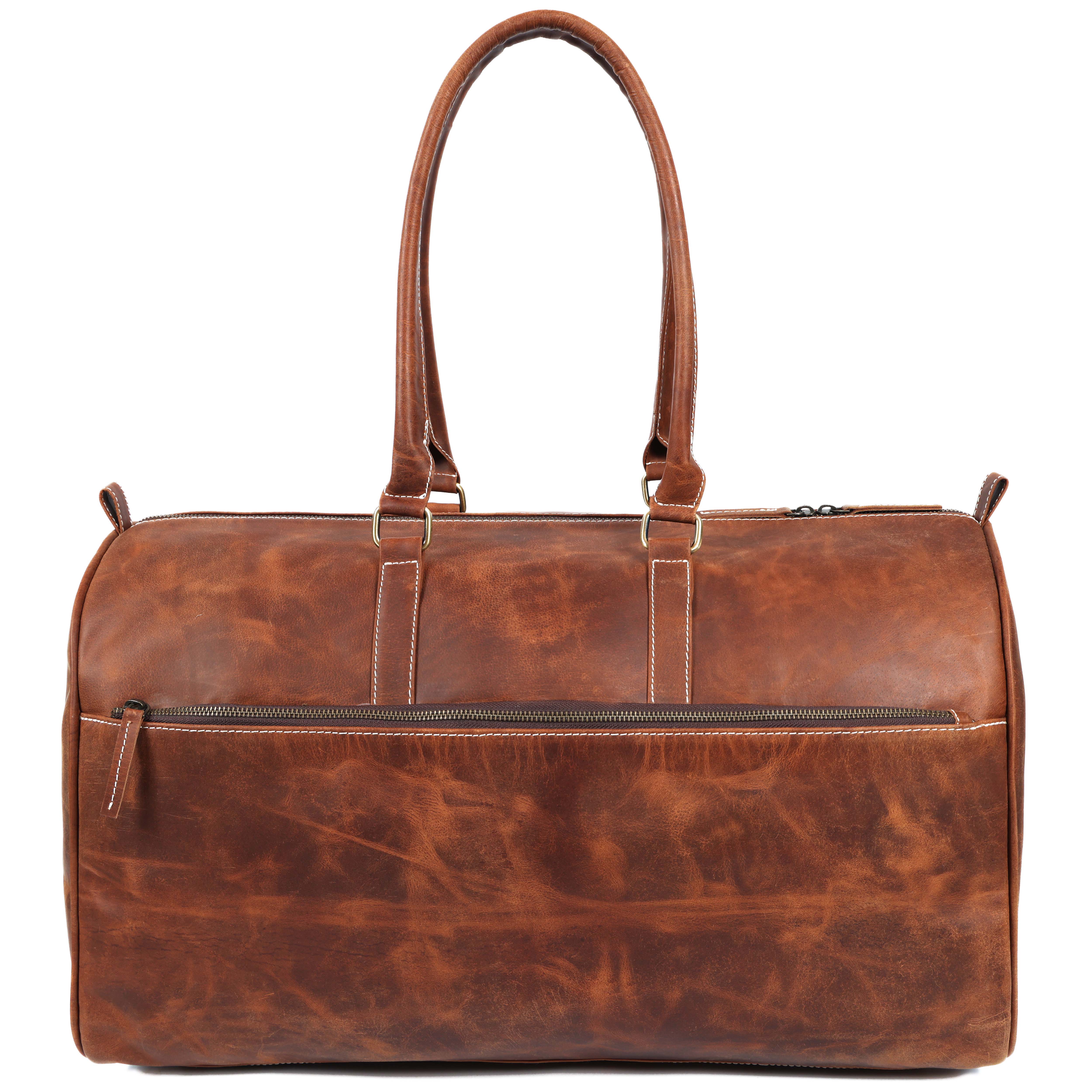 Handcrafted Tan Leather Duffel Bag– Luxury Travel Companion for Men & Women