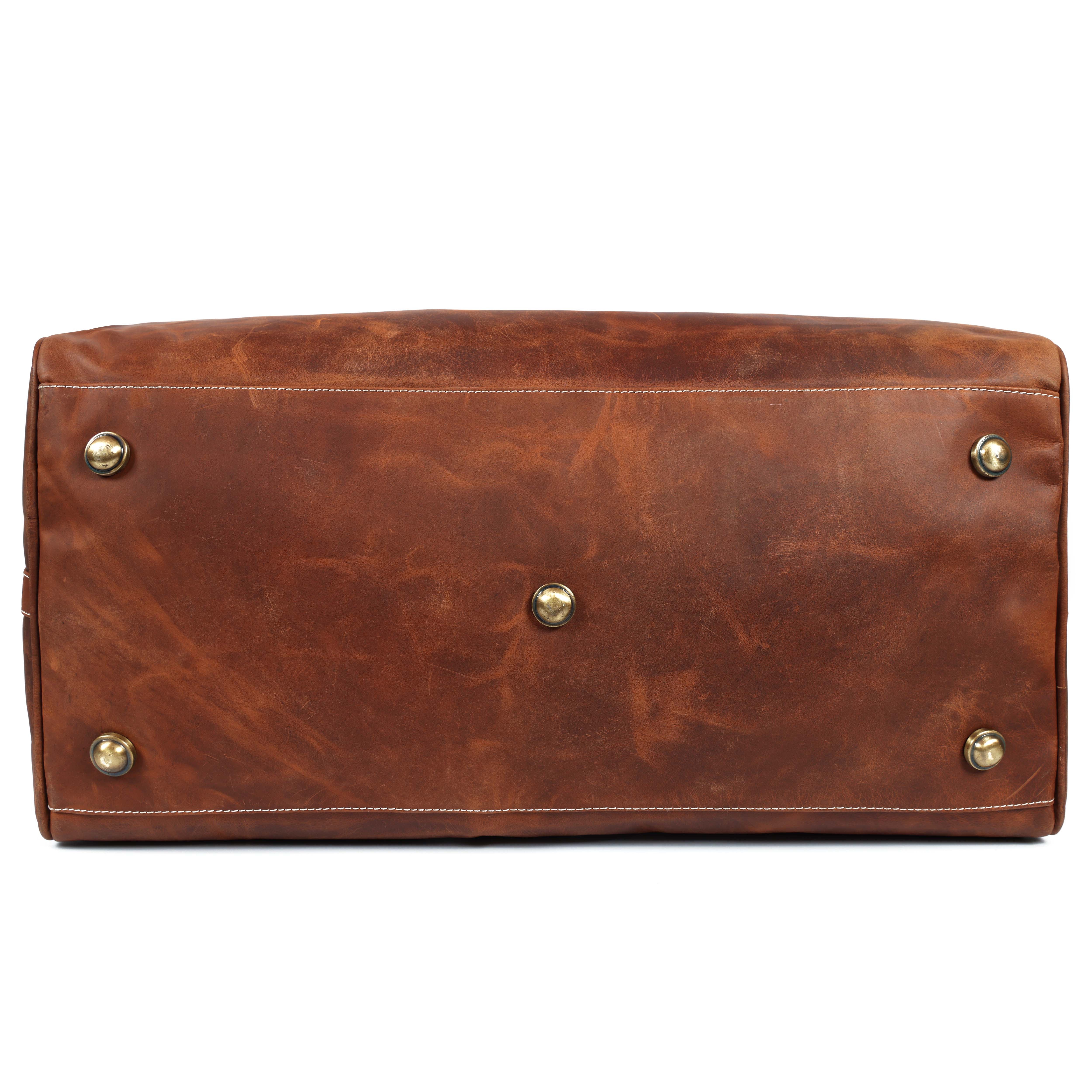 Handcrafted Tan Leather Duffel Bag– Luxury Travel Companion for Men & Women