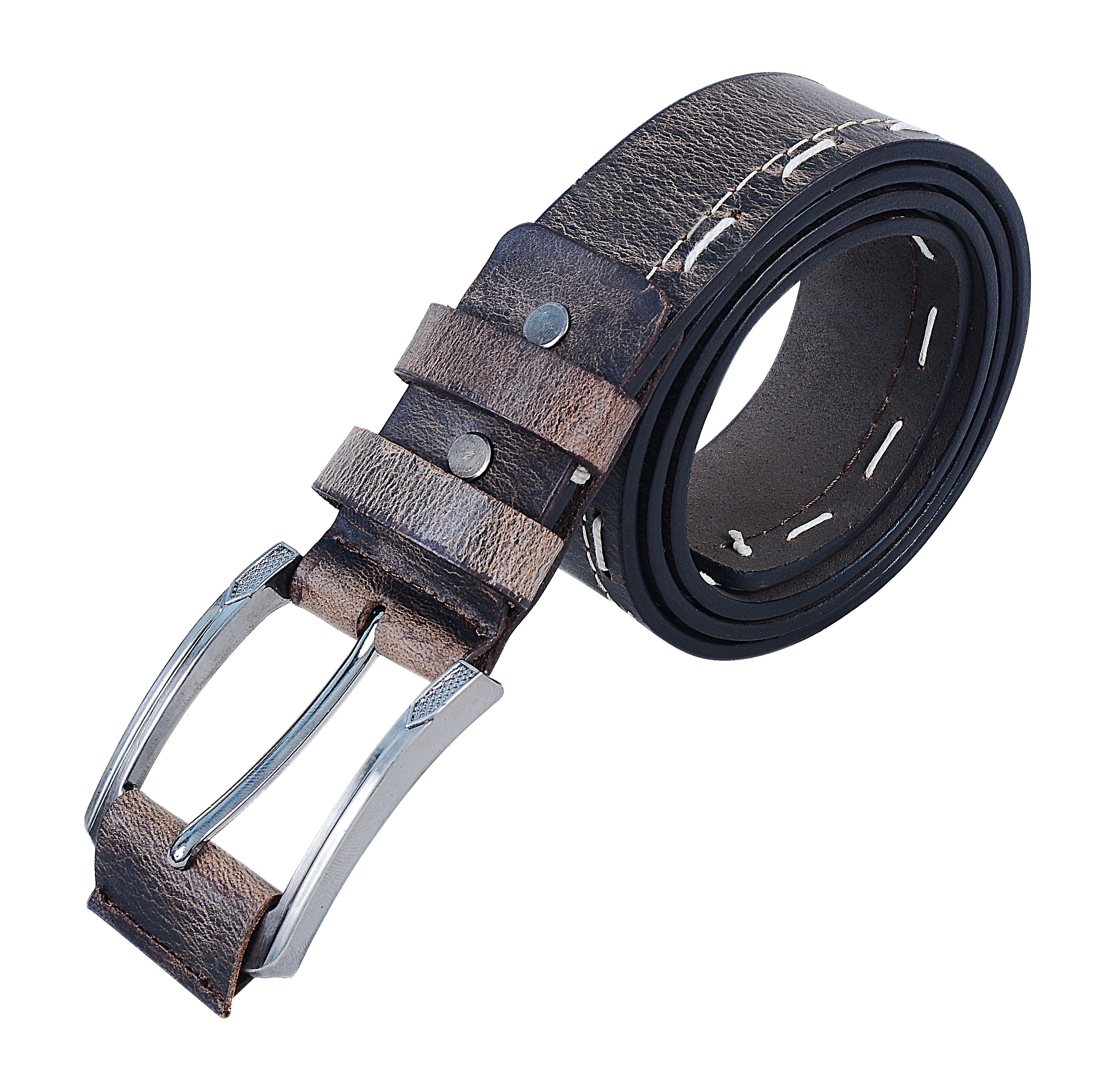 Stylish Handcrafted Leather Belt for Women – Dark Brown with White Stitch Detail