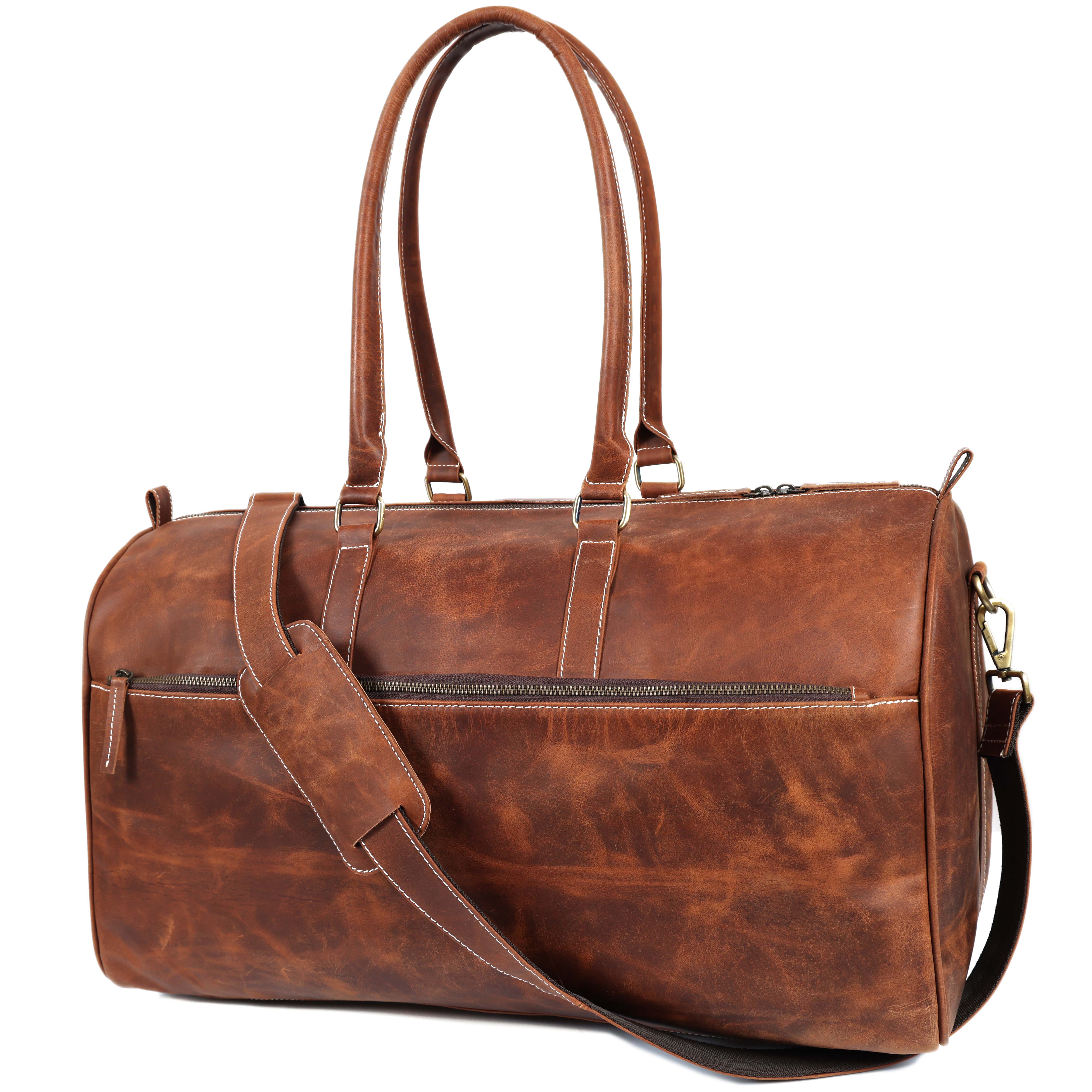Handcrafted Tan Leather Duffel Bag– Luxury Travel Companion for Men & Women