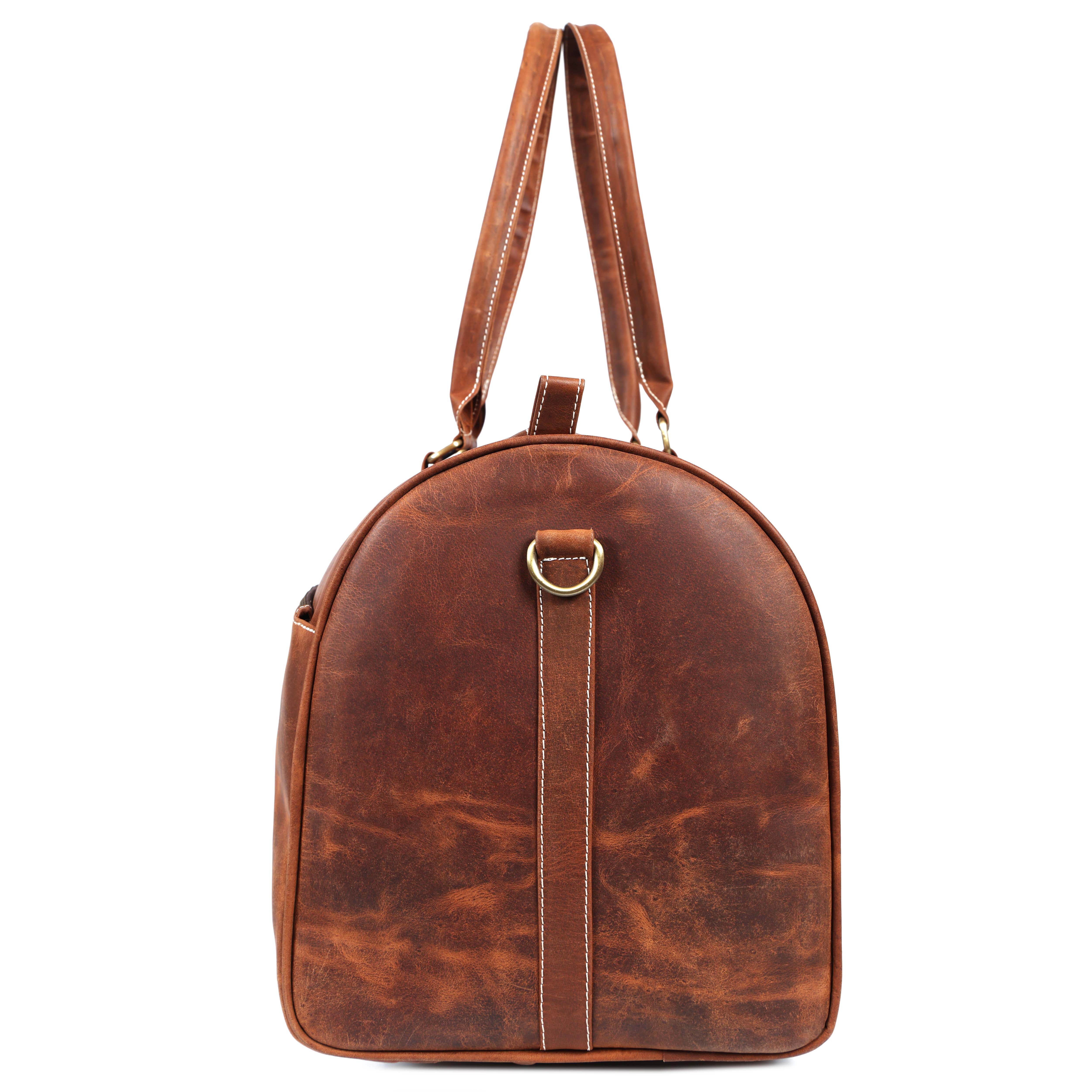 Handcrafted Tan Leather Duffel Bag– Luxury Travel Companion for Men & Women