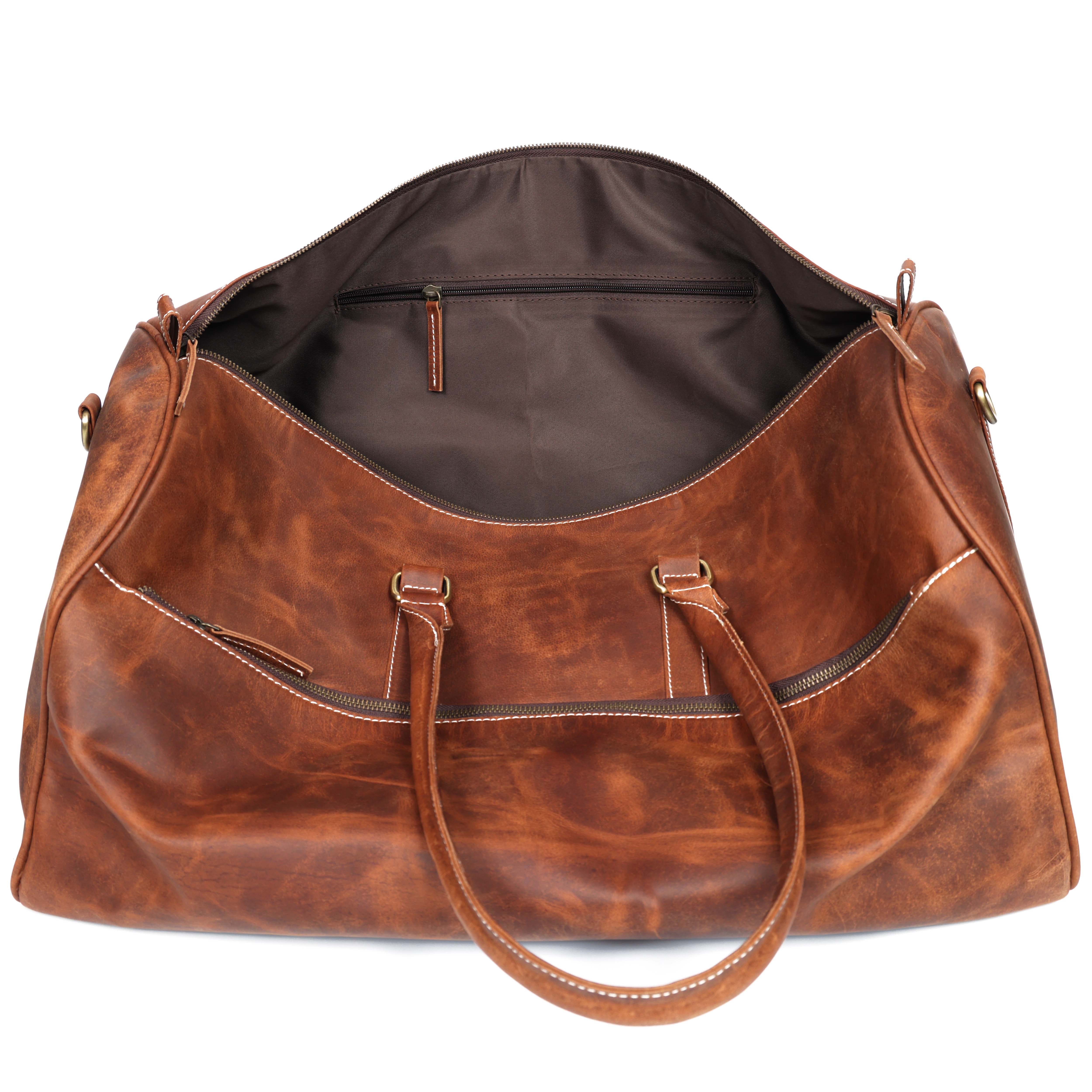 Handcrafted Tan Leather Duffel Bag– Luxury Travel Companion for Men & Women