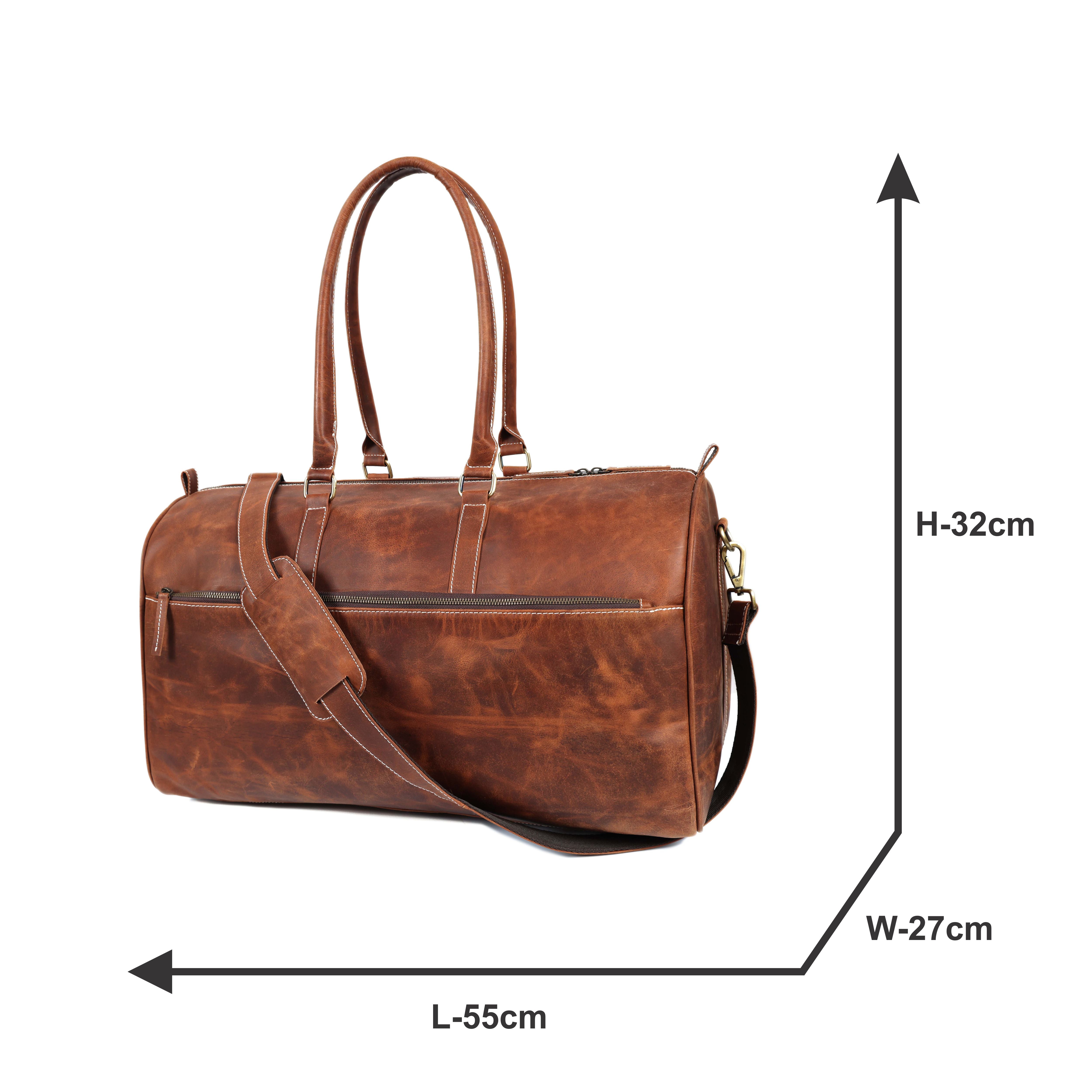 Handcrafted Tan Leather Duffel Bag– Luxury Travel Companion for Men & Women