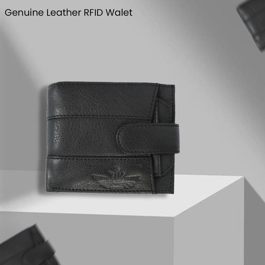 Handmade Classic Black Leather Wallet for Men | Classic Trifold Wallet with Snap Closure & Zip Pocket