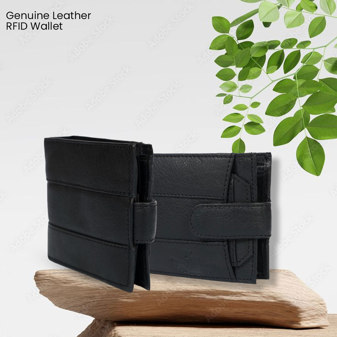 Handmade Classic Black Leather Wallet for Men | Classic Trifold Wallet with Snap Closure & Zip Pocket